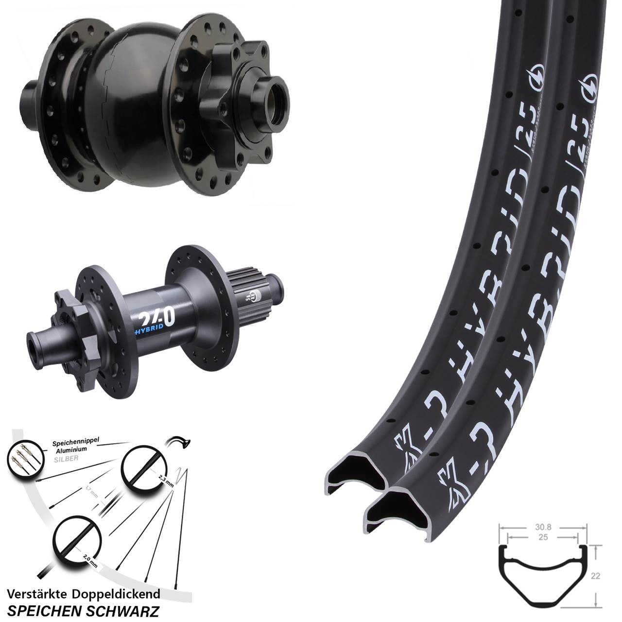 27,5 Zoll KX-R Hybrid 25 SON 28 DT Swiss 240 Micro Spline Disc Laufradsatz 15x110/148