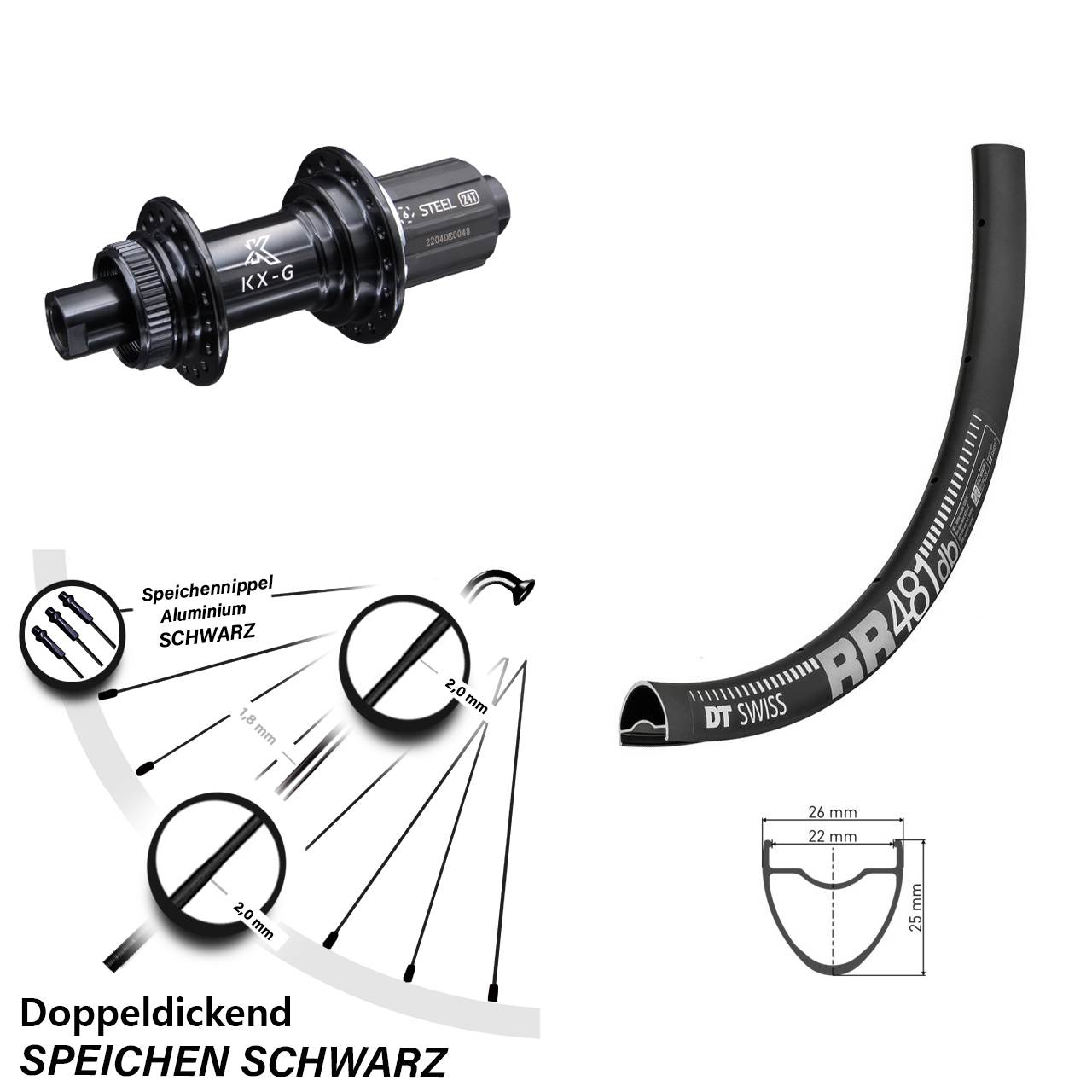 Hinterrad 28 Zoll DT Swiss RR 481 KX-GS 8-12 fach 12x142