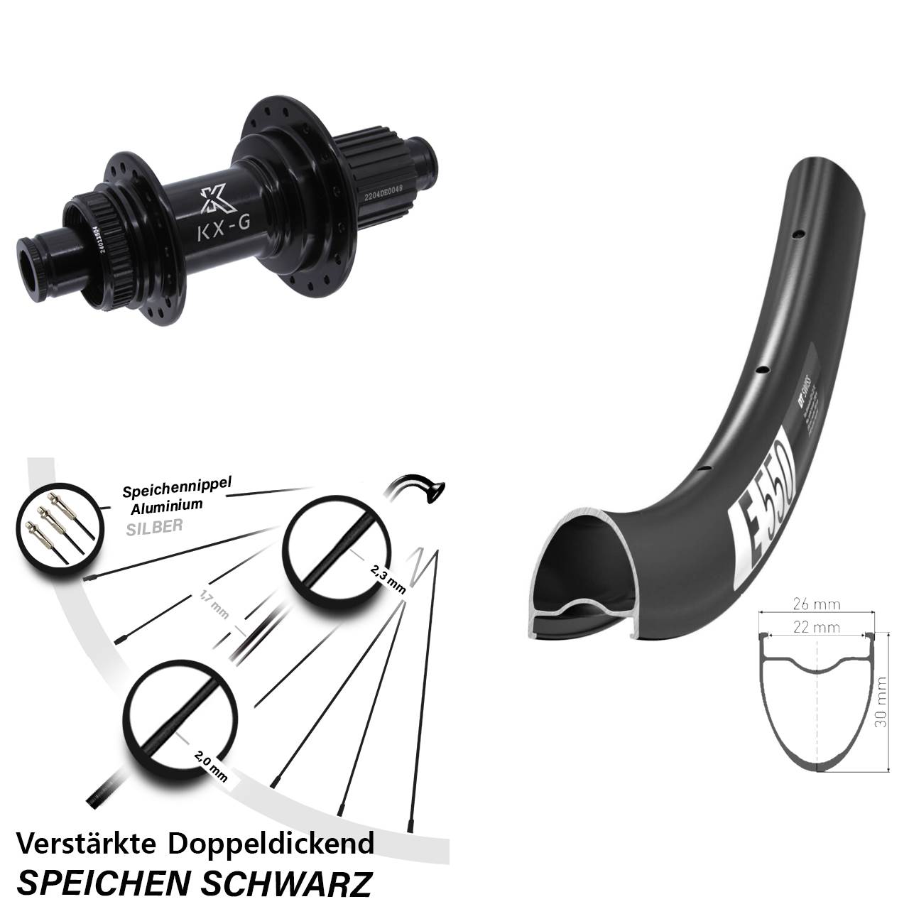 Centerlock Hinterrad 12x142 28 Zoll DT Swiss E550 KX-GS verstärkt Shimano Micro Spline