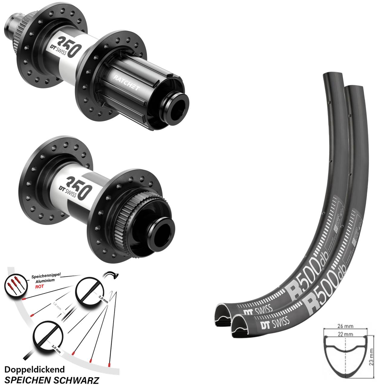 Laufradsatz R 500 DT Swiss 350 Steckachse 100x142 mm Centerlock Road 11-fach 28 Zoll Disc