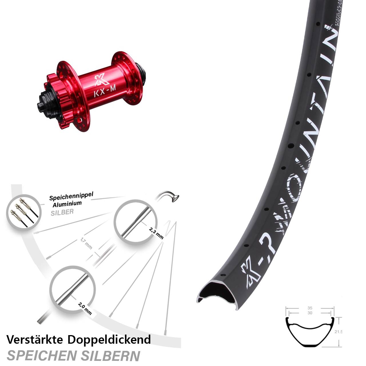 29 Zoll KX-R Mountain 5x100 mm rot Disc Vorderrad für Schnellspanner