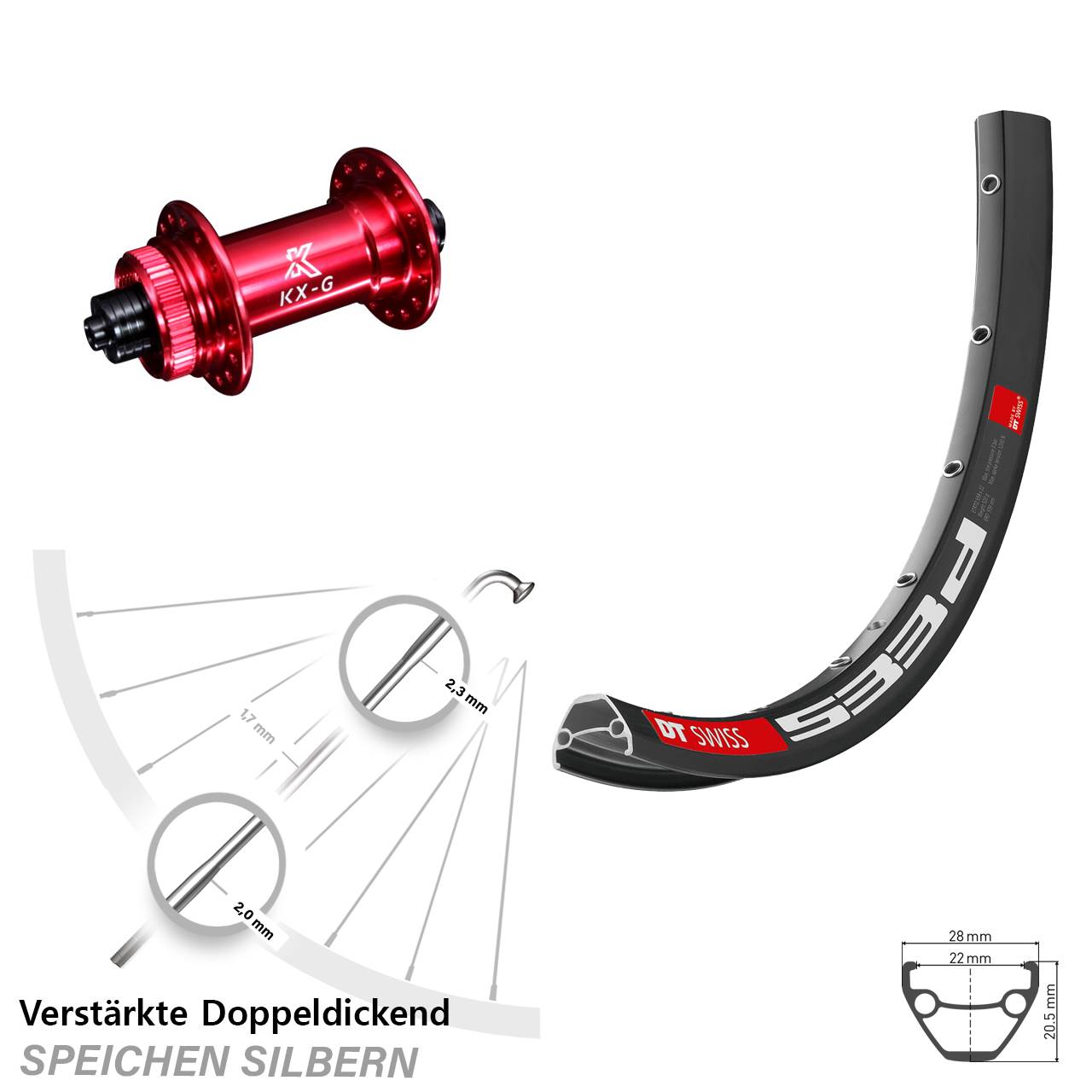 DT Swiss 533 D KX-G rot 28 Zoll Disc Vorderrad QR