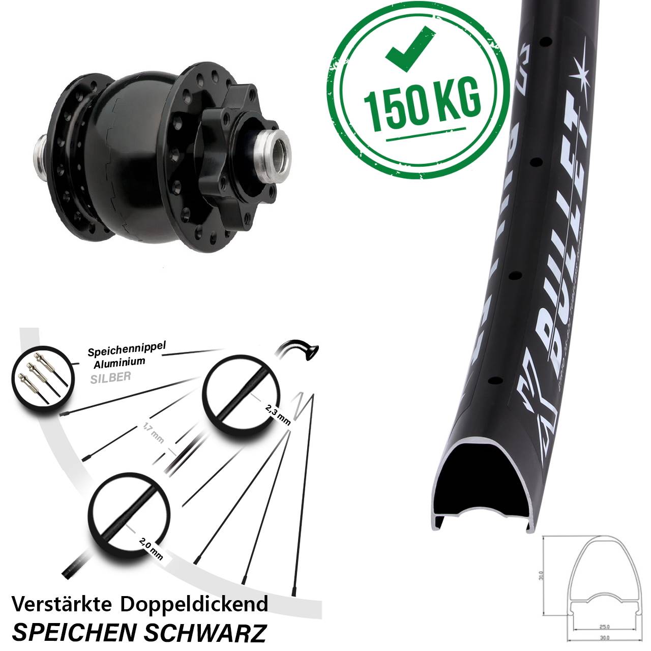 Disc Laufrad mit Nabendynamo KX Bullet SON 28 Zoll 12x100