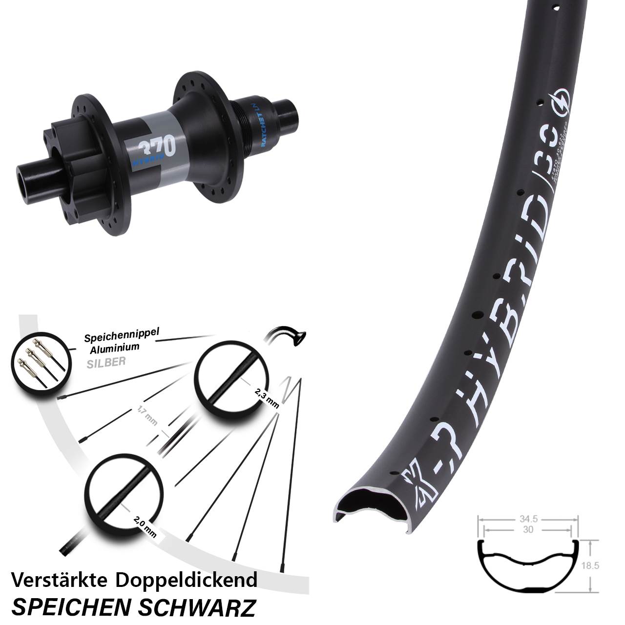 KX-R Hybrid 30 DT Swiss 370 Hybrid 29 Zoll Disc Laufrad 12x148 SRAM XD