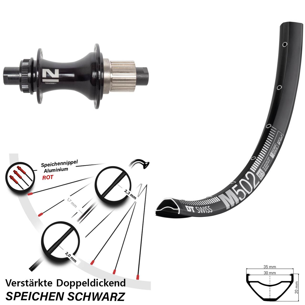 Centerlock Hinterrad 27,5 Zoll DT Swiss M 502 Novatec D462 Shimano Micro Spline 12x148