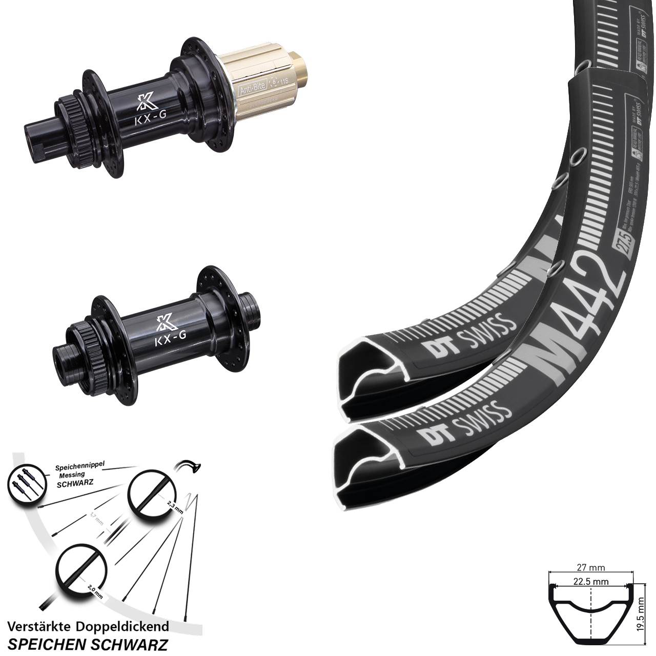 DT Swiss M 442 KX-G 29 Zoll Laufradsatz Centerlock 12x100/142 8-12 fach HG
