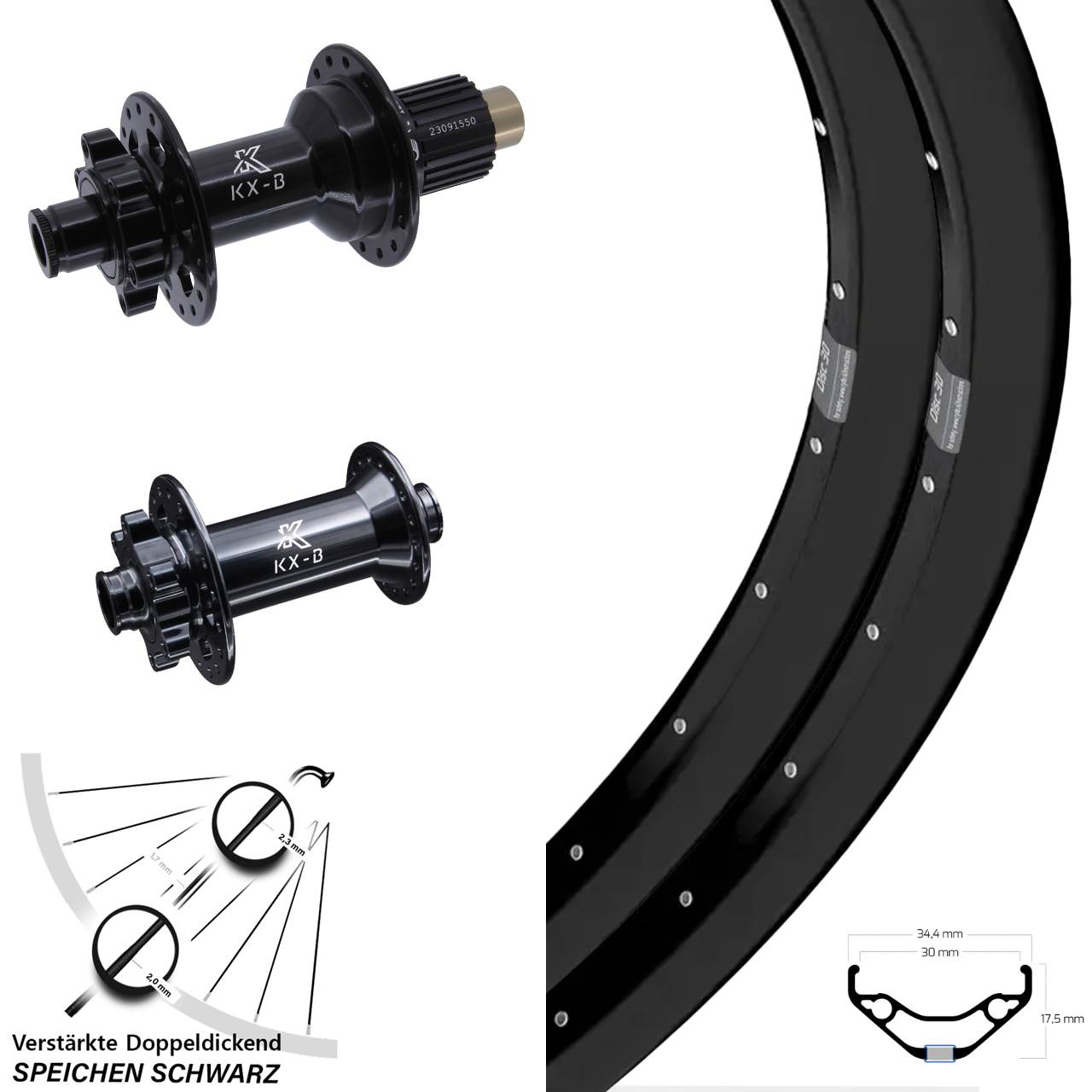Ryde Disc 30 KX-B 27,5 Zoll Laufradsatz 6-Loch 15x110 12x148 Micro Spline