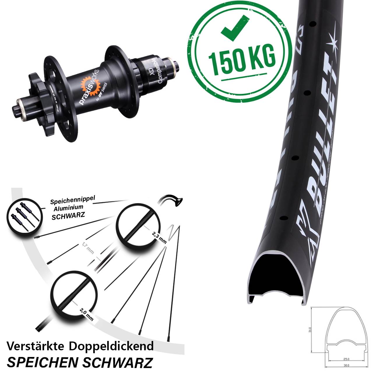 KX Bullet DT Swiss 350 29 Zoll Hinterrad 6-Loch QR XD 11-12 fach