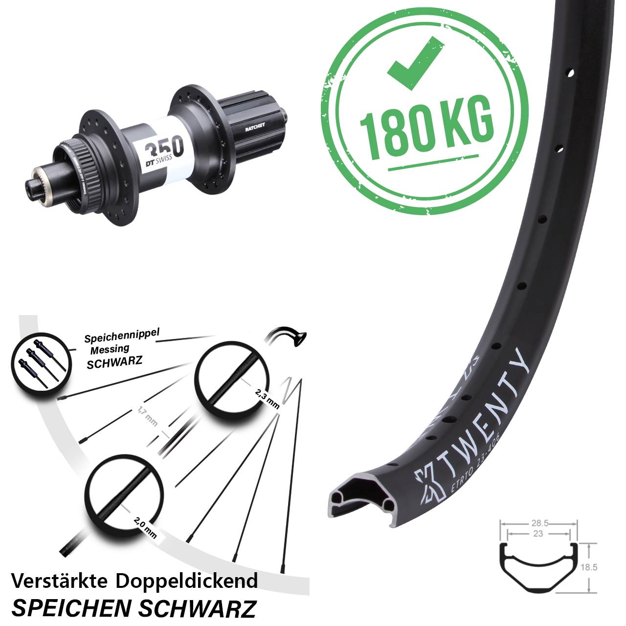 Disc Hinterrad 20 Zoll KX Twenty DT Swiss 350 8-11 fach HG für Schnellspanner