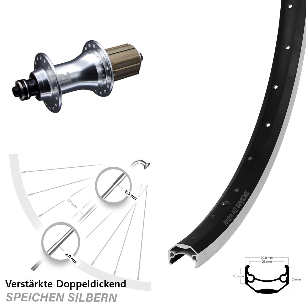 Hinterrad 28 Zoll Ryde Andra 40 Novatec F162 8-12 fach QR