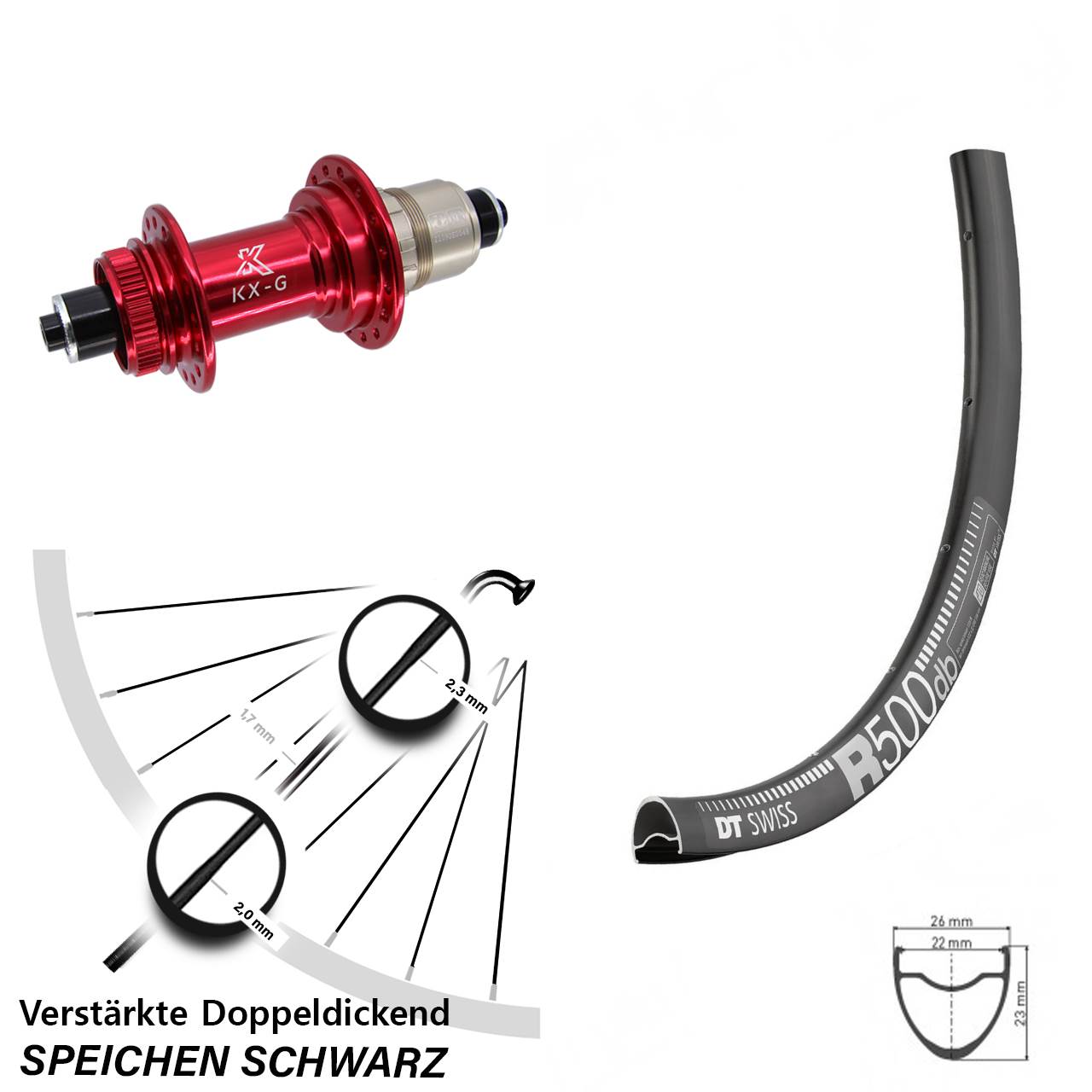 DT Swiss R 500 KX-G rot 28 Zoll Centerlock Hinterrad für Schnellspanner SRAM XDR