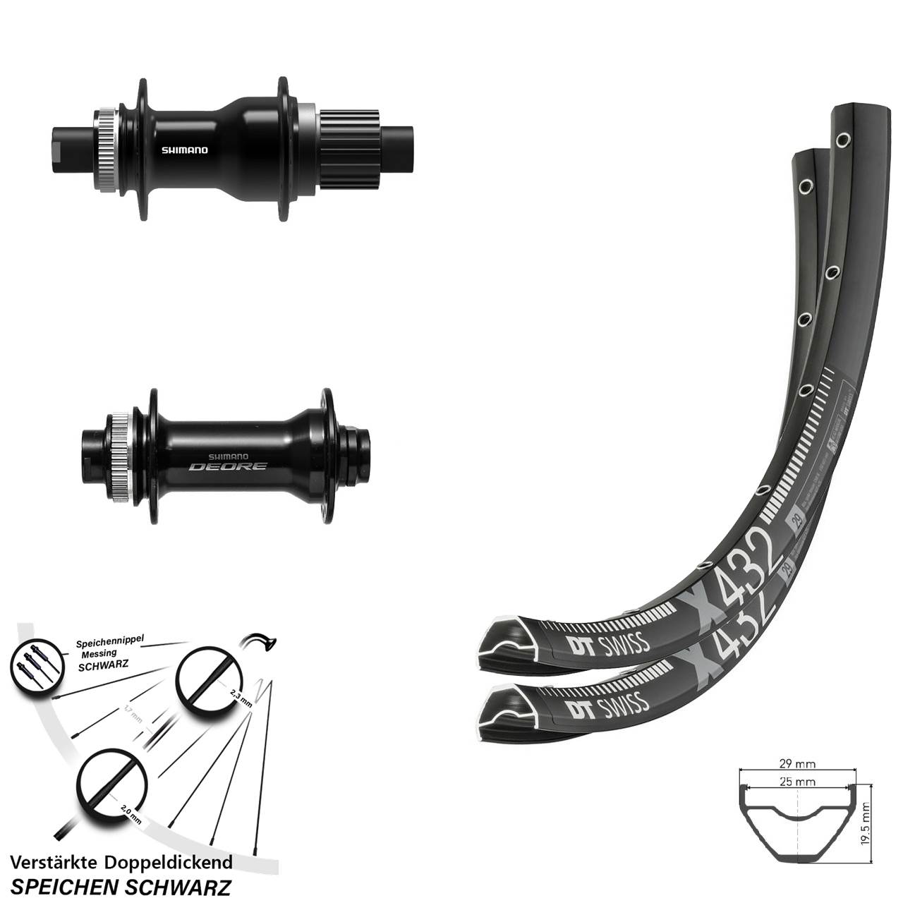 Disc Laufradsatz 29 Zoll DT Swiss X432 Shimano Deore FH-TC500-B Micro Spline Boost