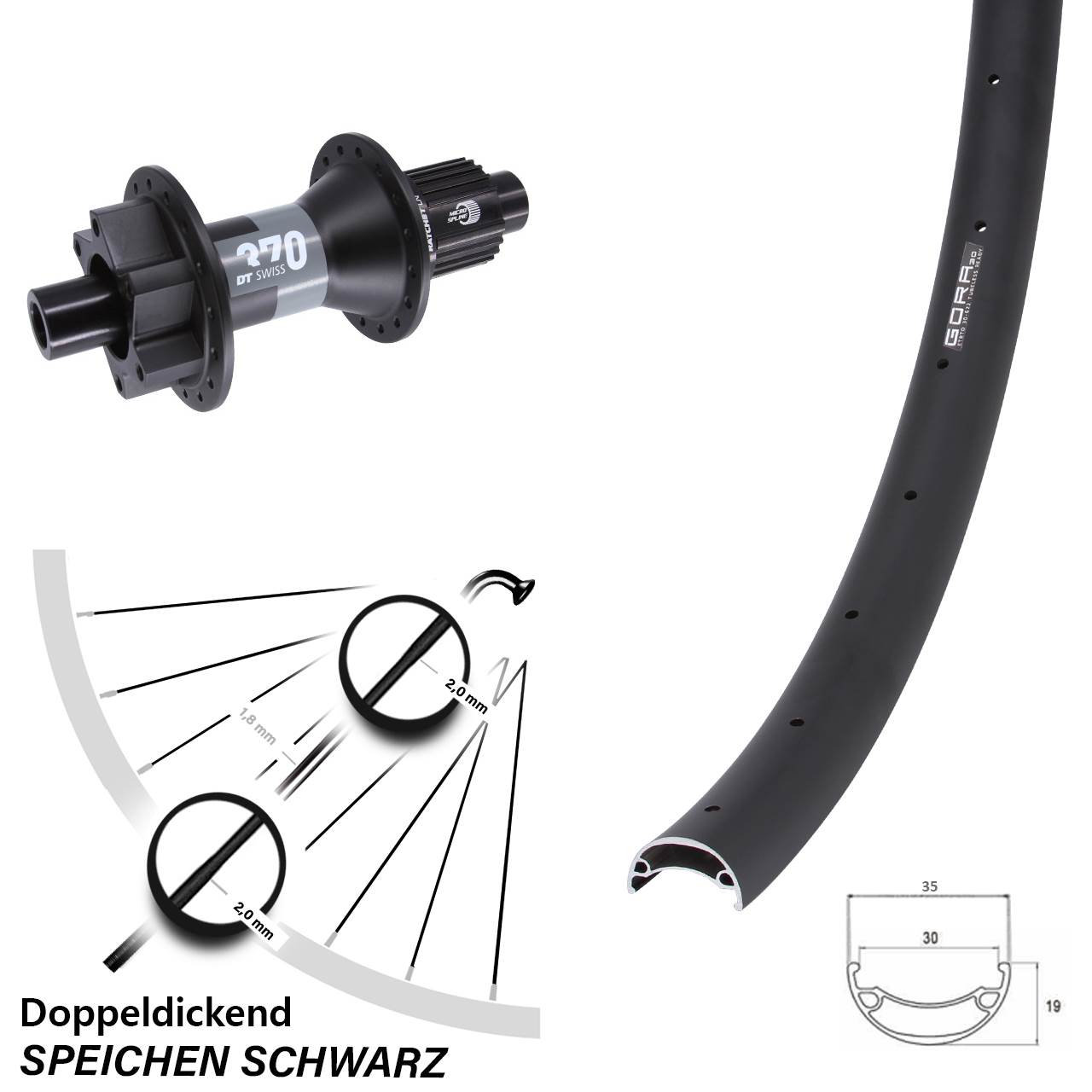 29 Zoll Gora 30 DT Swiss 370 6-Loch Hinterrad 12x148 Micro Spline