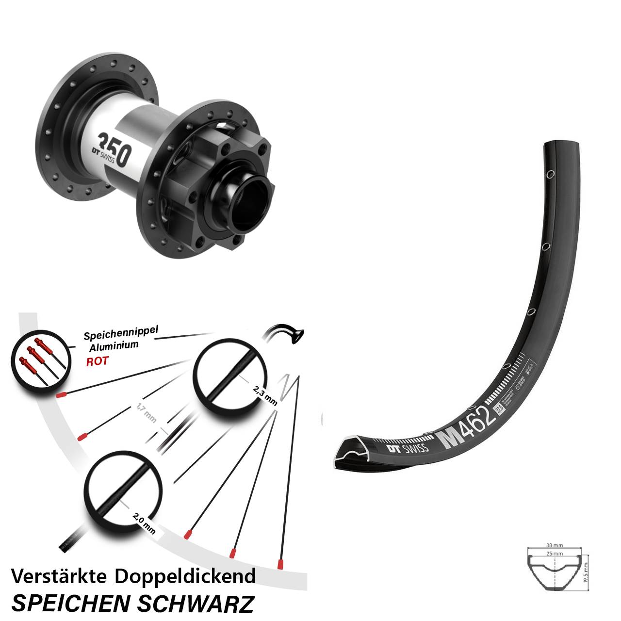 6-Loch Vorderrad 650B DT Swiss M462-350 20x110 Boost