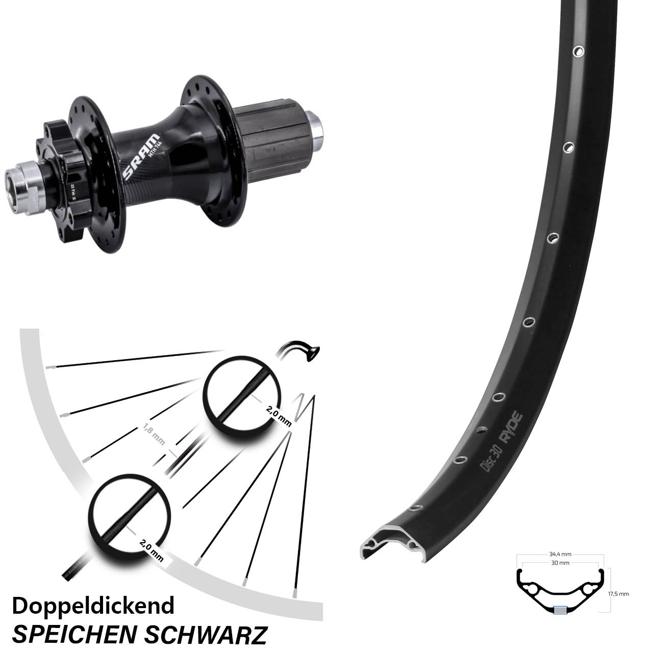 Ryde Disc 30 Sram 746 29 Zoll Hinterrad 12x148 8-11 fach HG