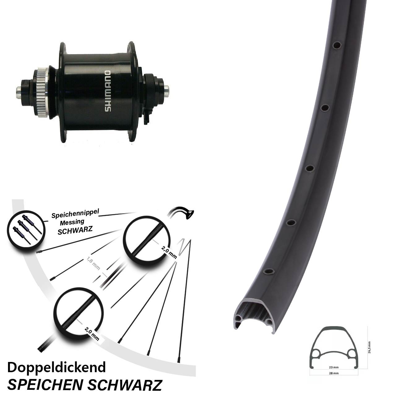 Nabendynamo-Vorderrad 28-29 Zoll Ambrosio Sport Shimano DH-UR700 5x100 Centerlock