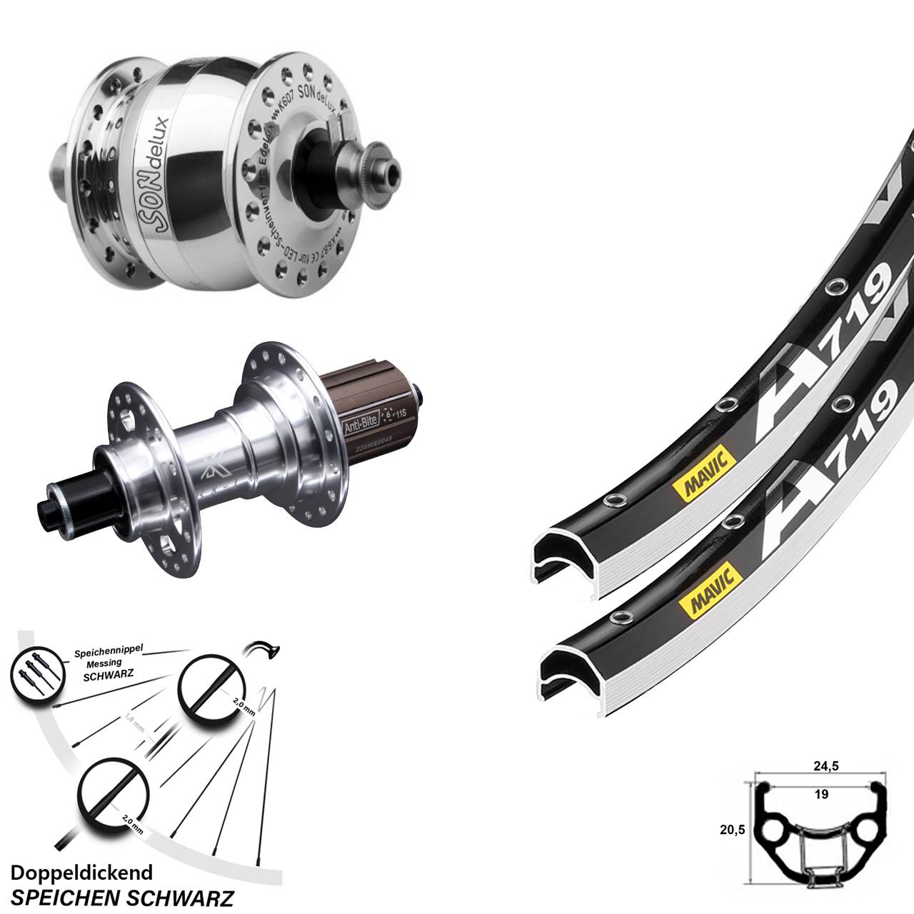 Laufradsatz 28 Zoll Mavic A719 KX-T SON delux 8-12 fach für Schnellspanner