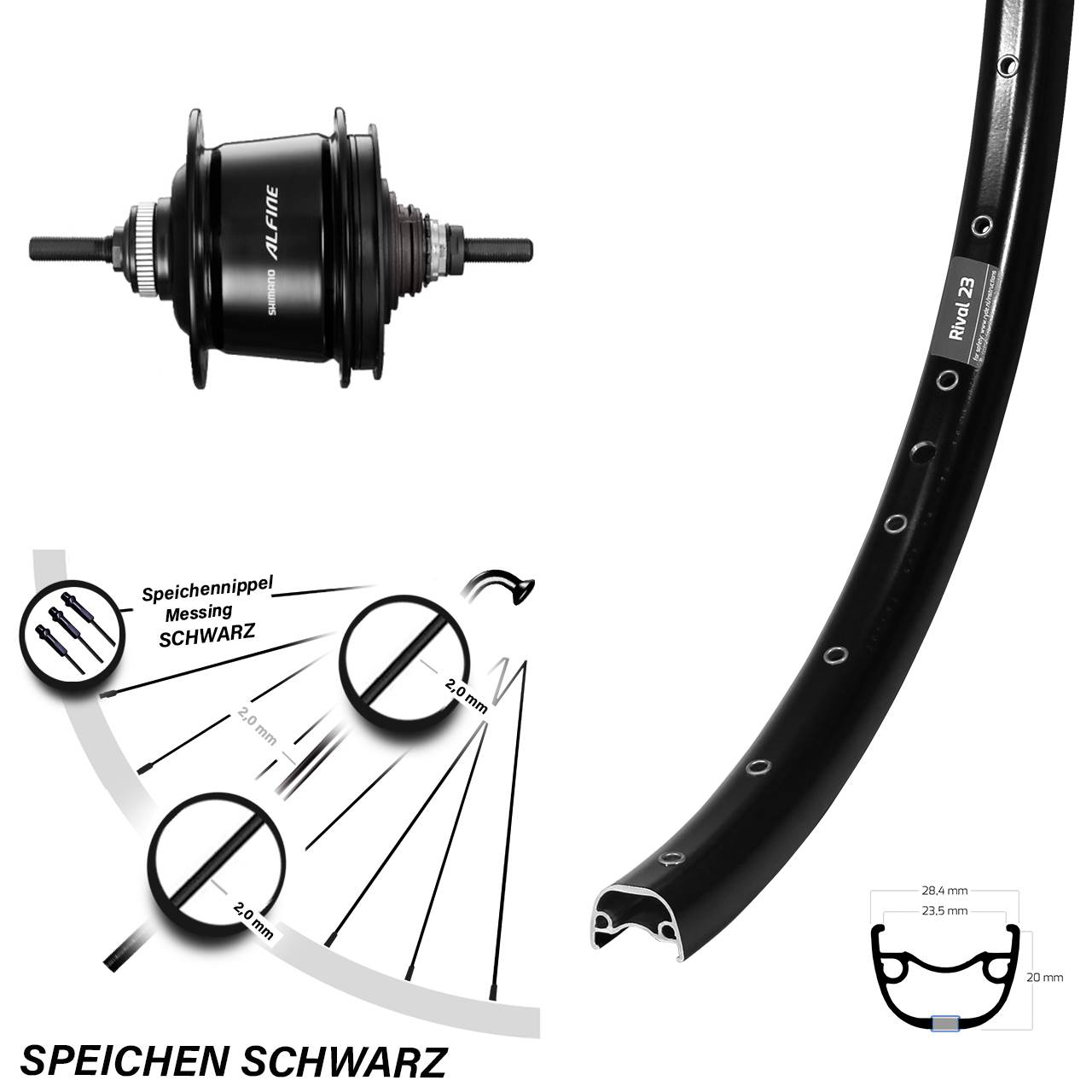 27,5 Zoll Hinterrad Shimano Alfine 8 Gang Disc Ryde Rival 23