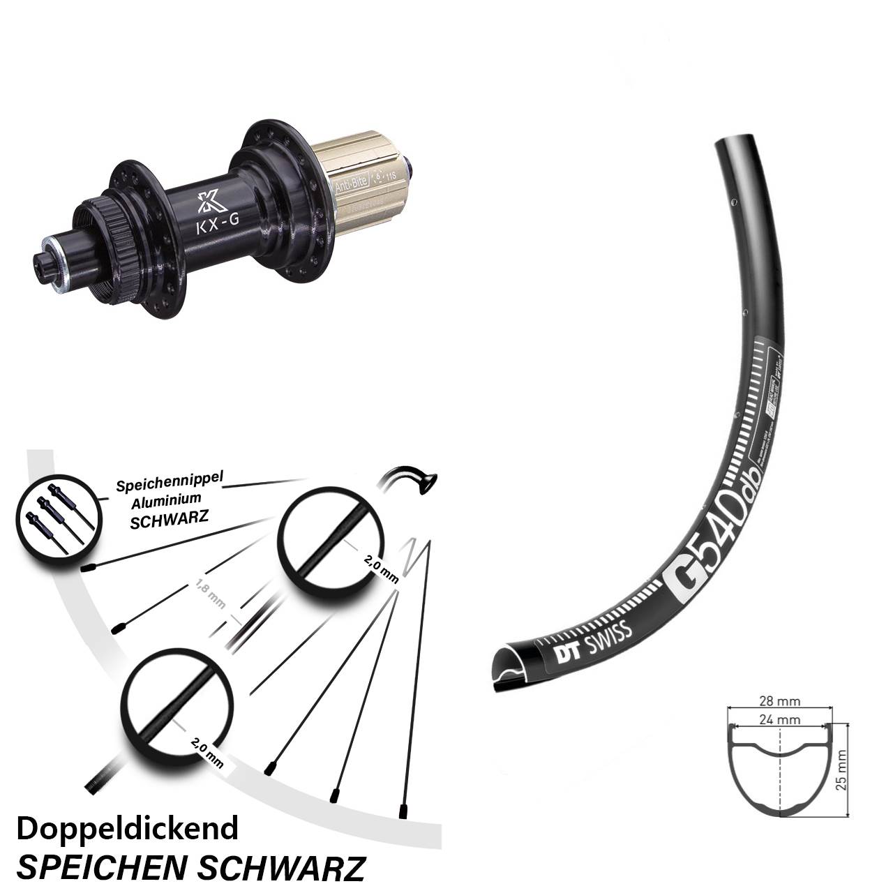 DT Swiss G 540 Gravel Hinterrad 28/29 Zoll mit KX-G Nabe Shimano 8-12 fach
