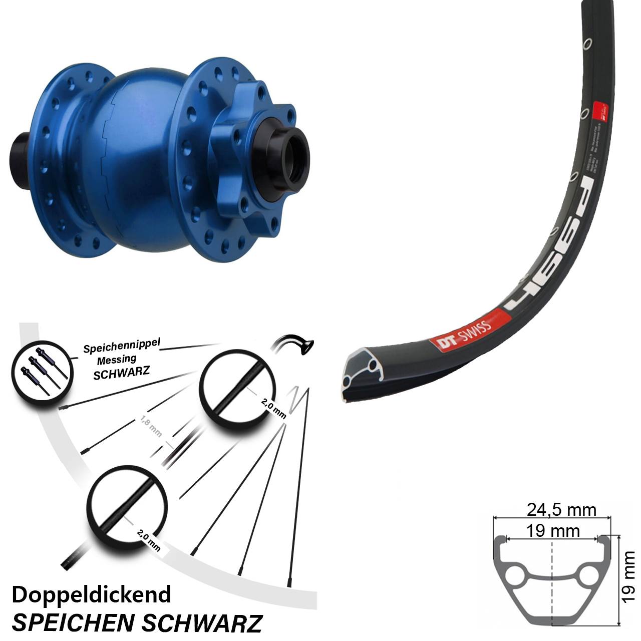 Boost Disc Nabendynamolaufrad 15x110 29 Zoll DT Swiss 466d SON 28 blau