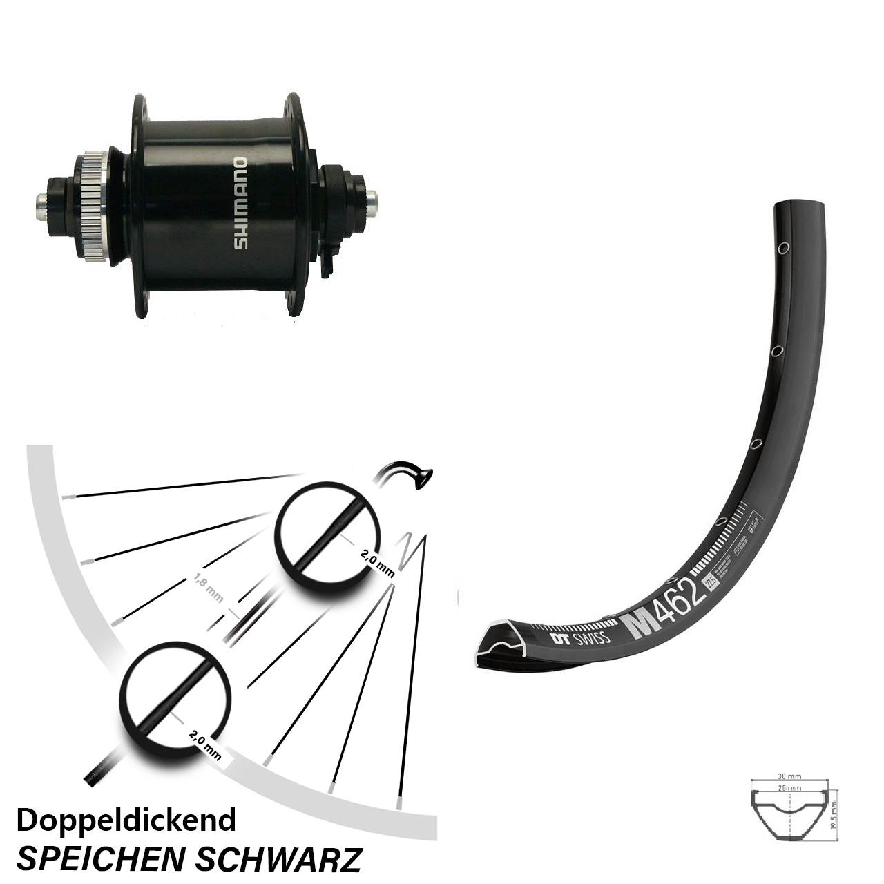 27,5 Zoll DT Swiss M462 Shimano DH-UR700 Disc Nabendynamovorderrad QR