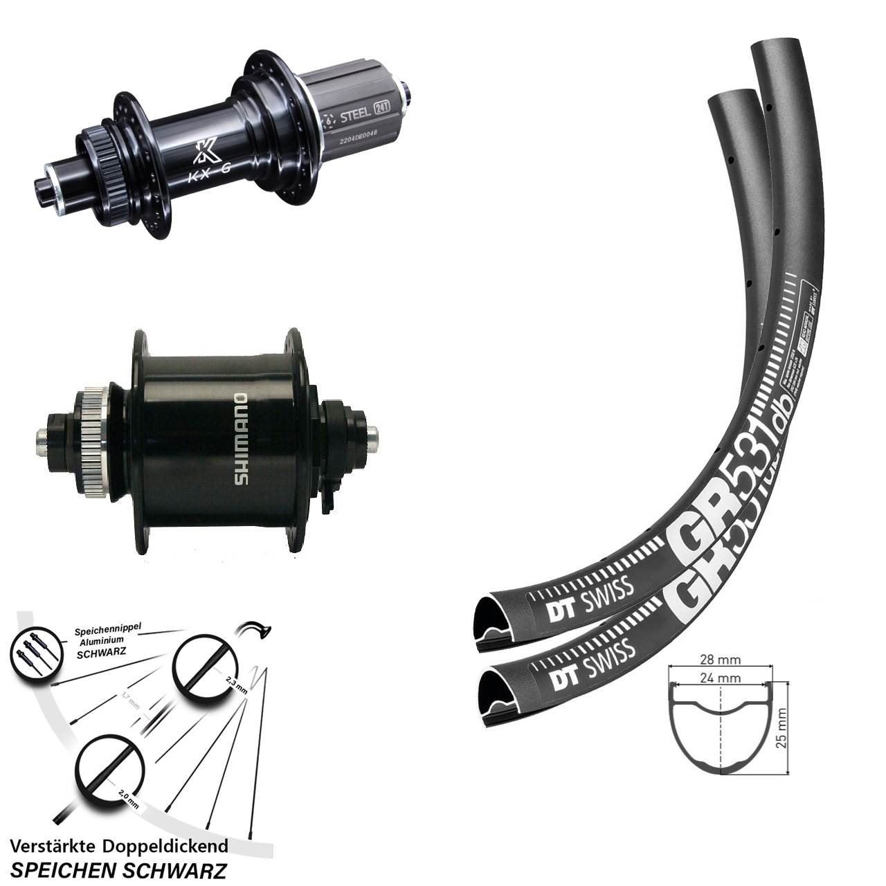 DT Swiss GR531 KX-GS Shimano DH-UR700 27,5 Zoll Laufrad-Satz für Schnellspanner 8-12 fach