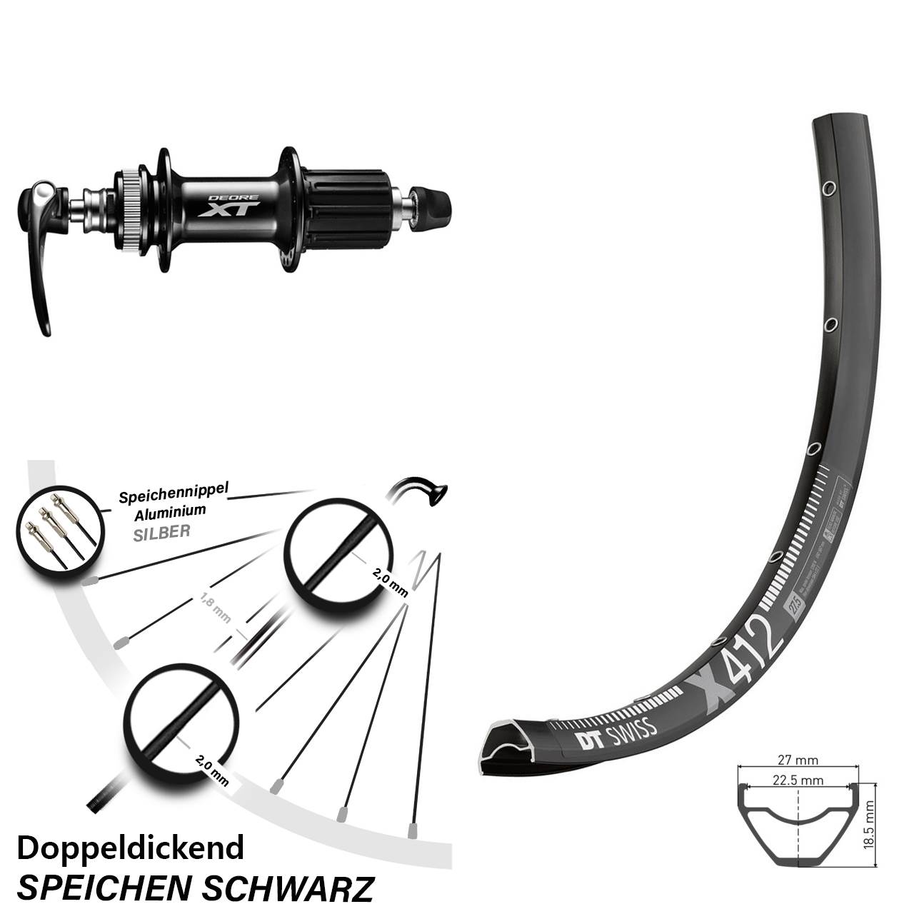 28 Zoll DT Swiss X412 Shimano FH-M8000 Centerlock Hinterrad QR 8-11 fach HG