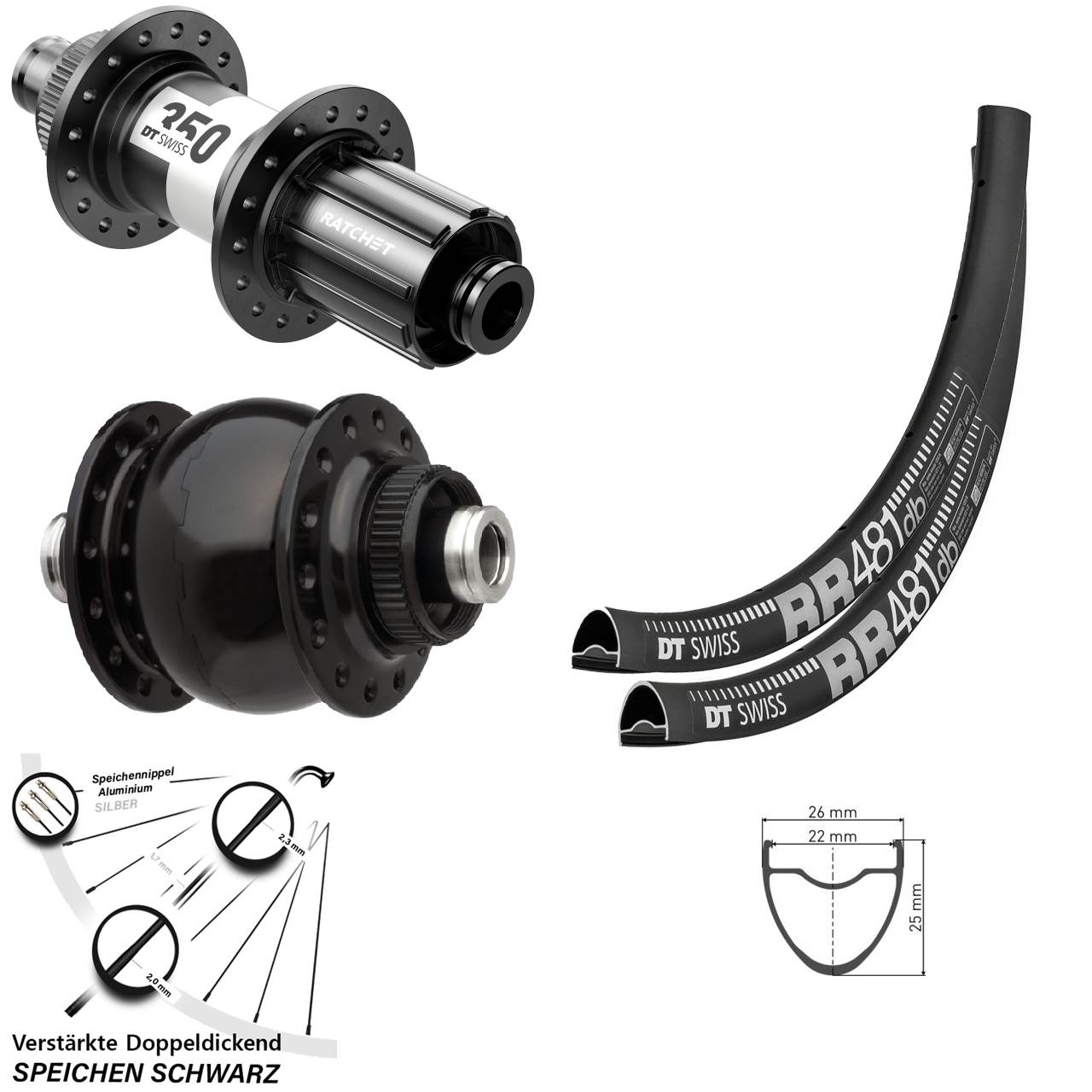 Disc Laufrad-Satz DT Swiss RR 481-350 Road Son 28 Zoll 11-12 fach HG 12x100/142