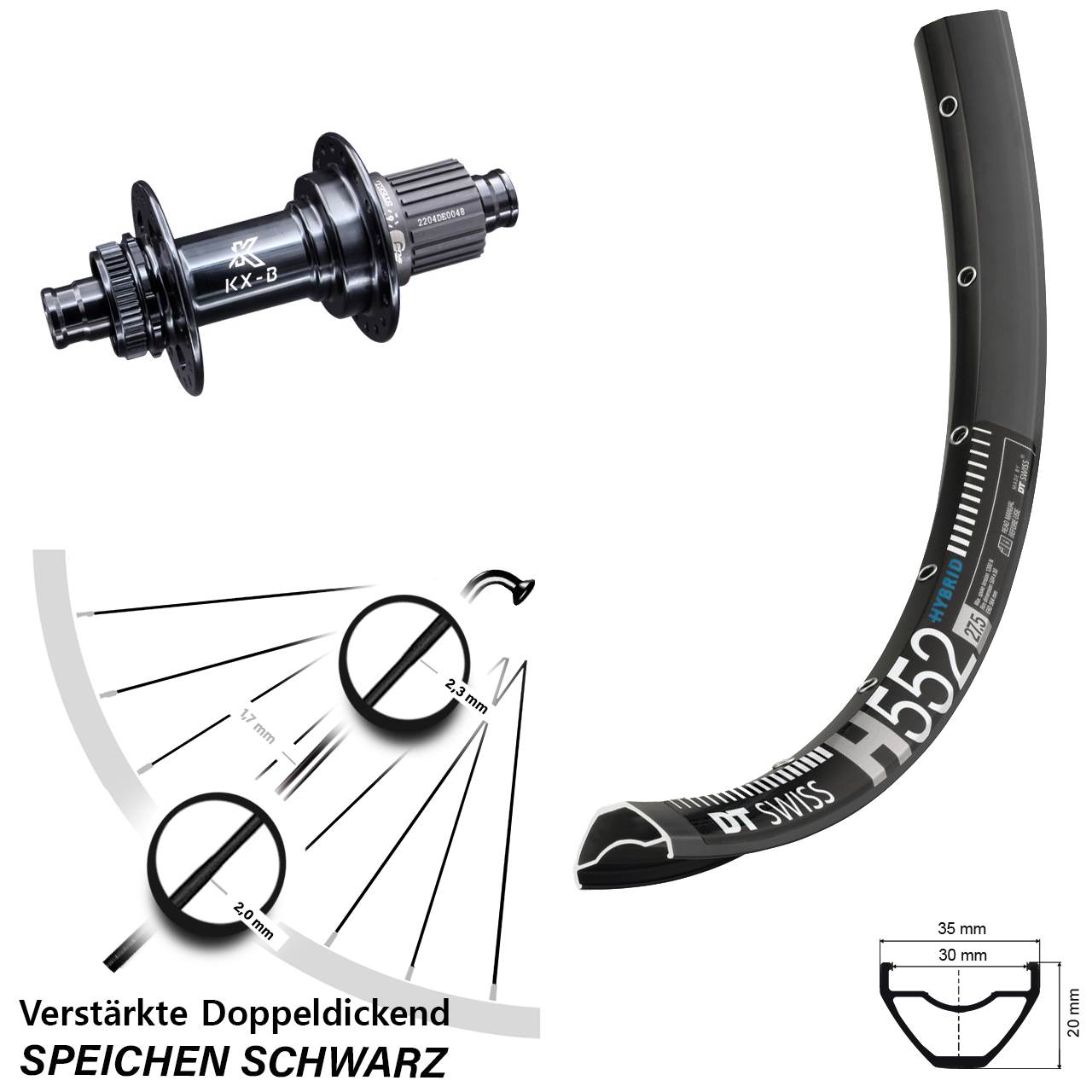 Boost Centerlock Hinterrad 12x148 29 Zoll DT Swiss H552 KX-B Stahl Freilauf Micro Spline