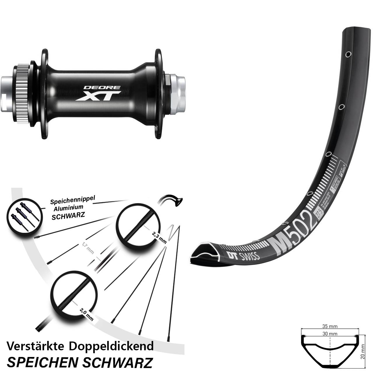 Vorderrad Centerlock 29 Zoll DT Swiss M502 Shimano Deore XT HB-M8010-B 15x110 Boost
