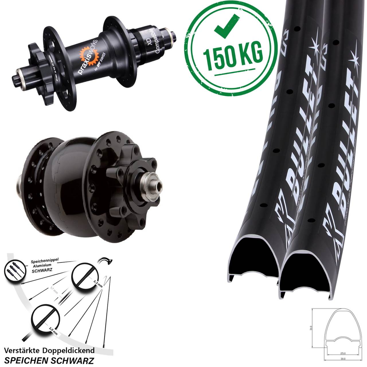 29 Zoll KX Bullet DT Swiss 350 SON 28 Disc Laufradsatz QR SRAM XD