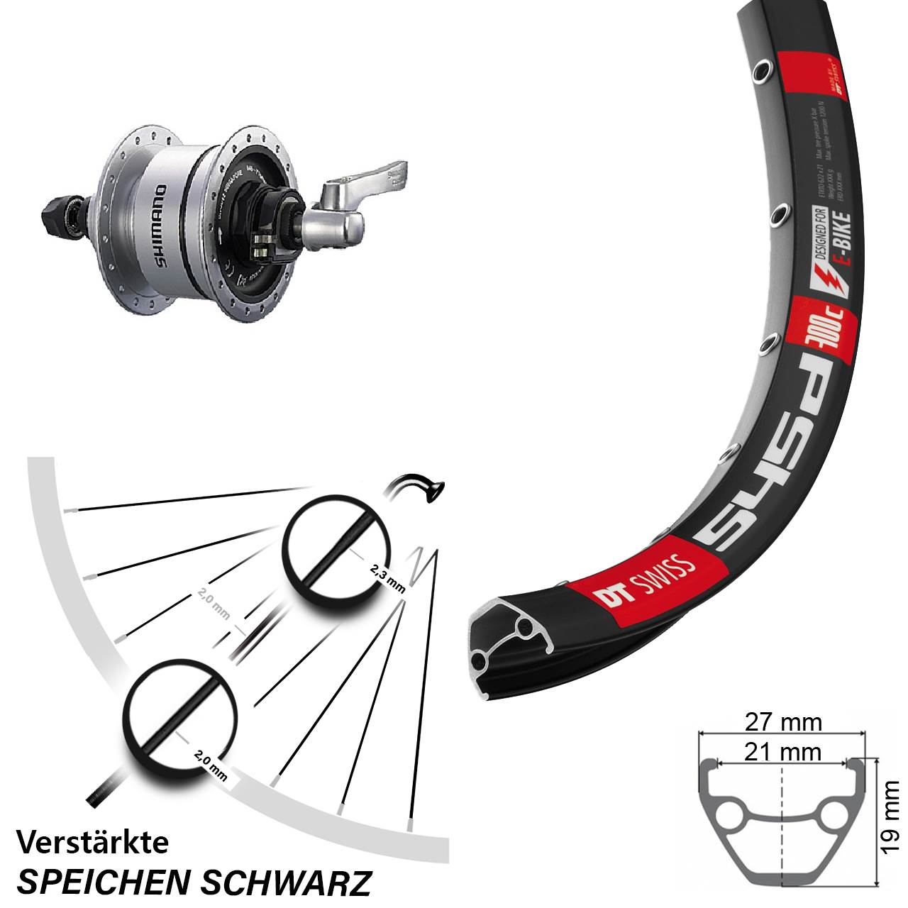26 Zoll DT Swiss 545d Shimano DH-3D72 Disc Nabendynamolaufrad QR