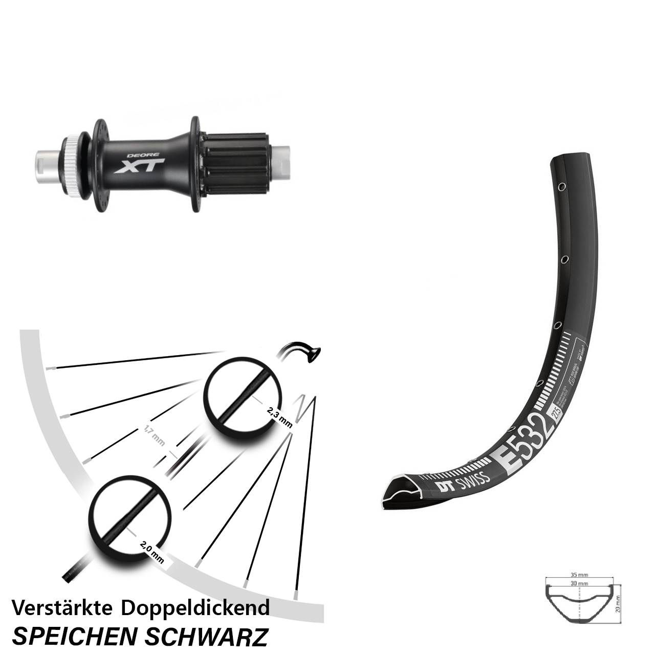 DT Swiss E532 Shimano XT 27,5 Zoll Hinterrad Centerlock 12x142 8-11 fach