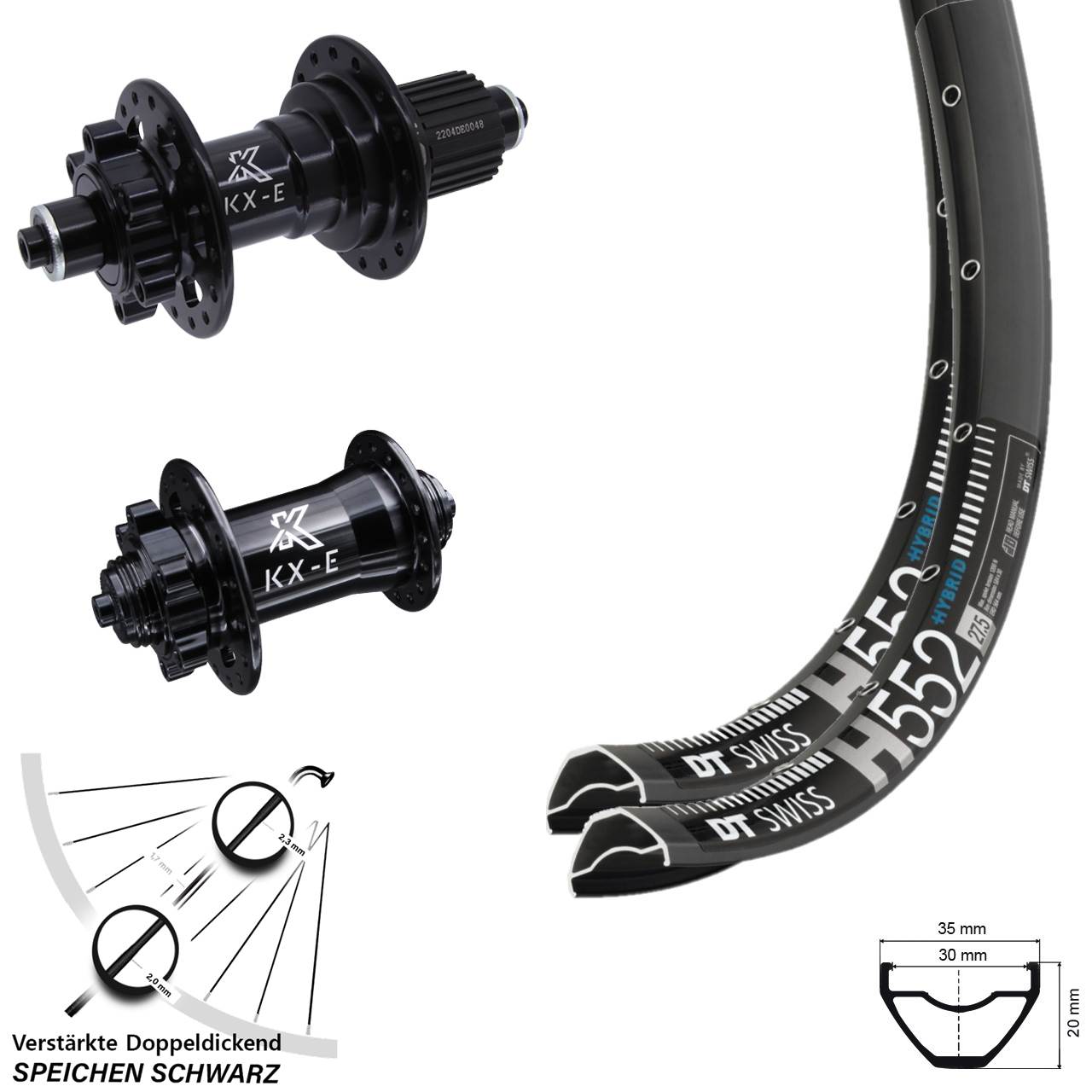 DT Swiss H 552 KX-E Heavy Duty 27,5 Zoll Laufradsatz 6-Loch QR Shimano Micro Spline