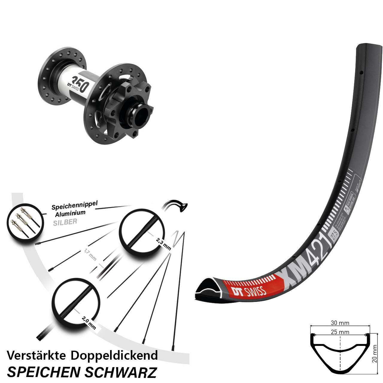 27,5 Zoll DT Swiss XM421-350 Vorderrad 6-Loch 15x100