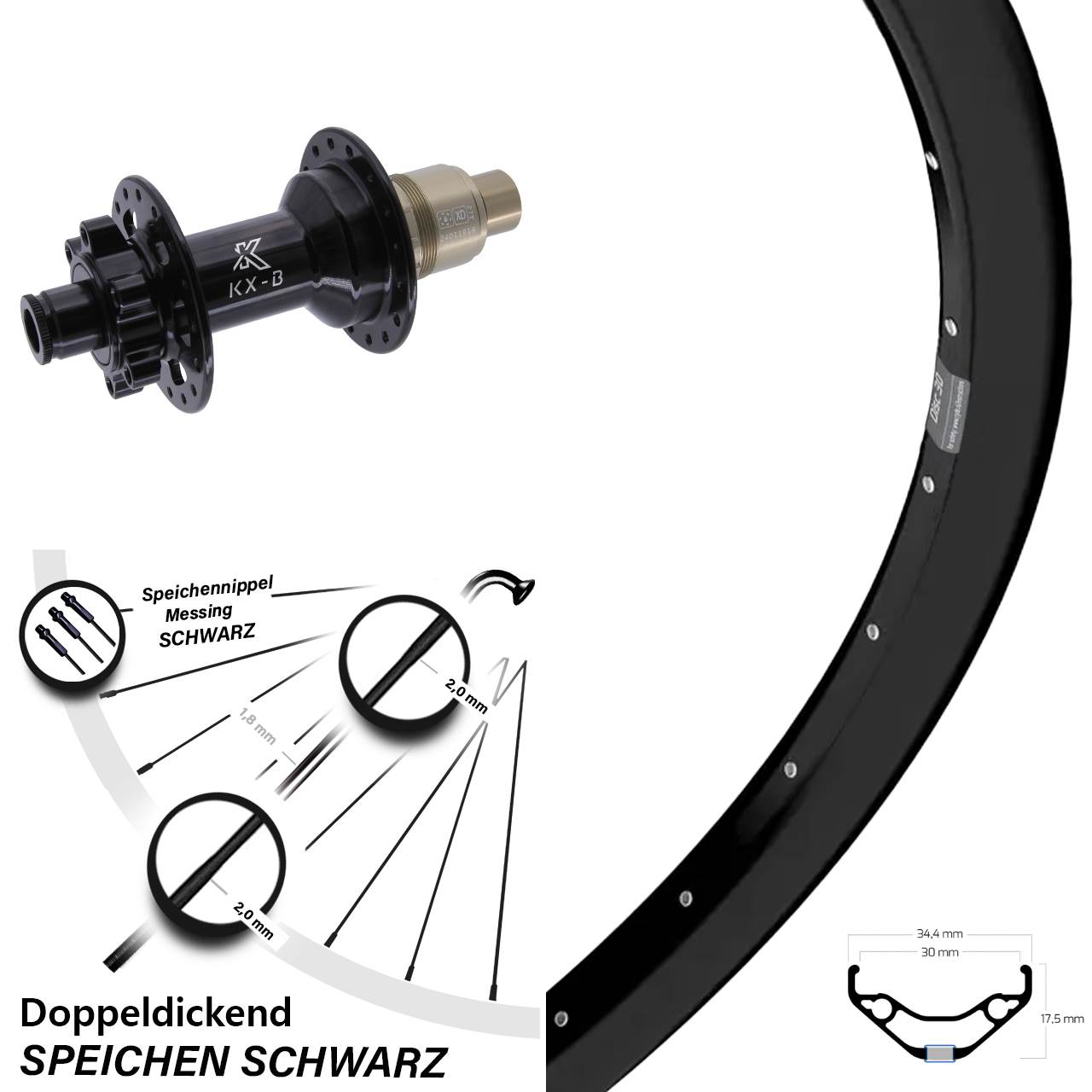 6-Loch Hinterrad 12x148 29 Zoll Ryde Disc 30 KX-B SRAM XD