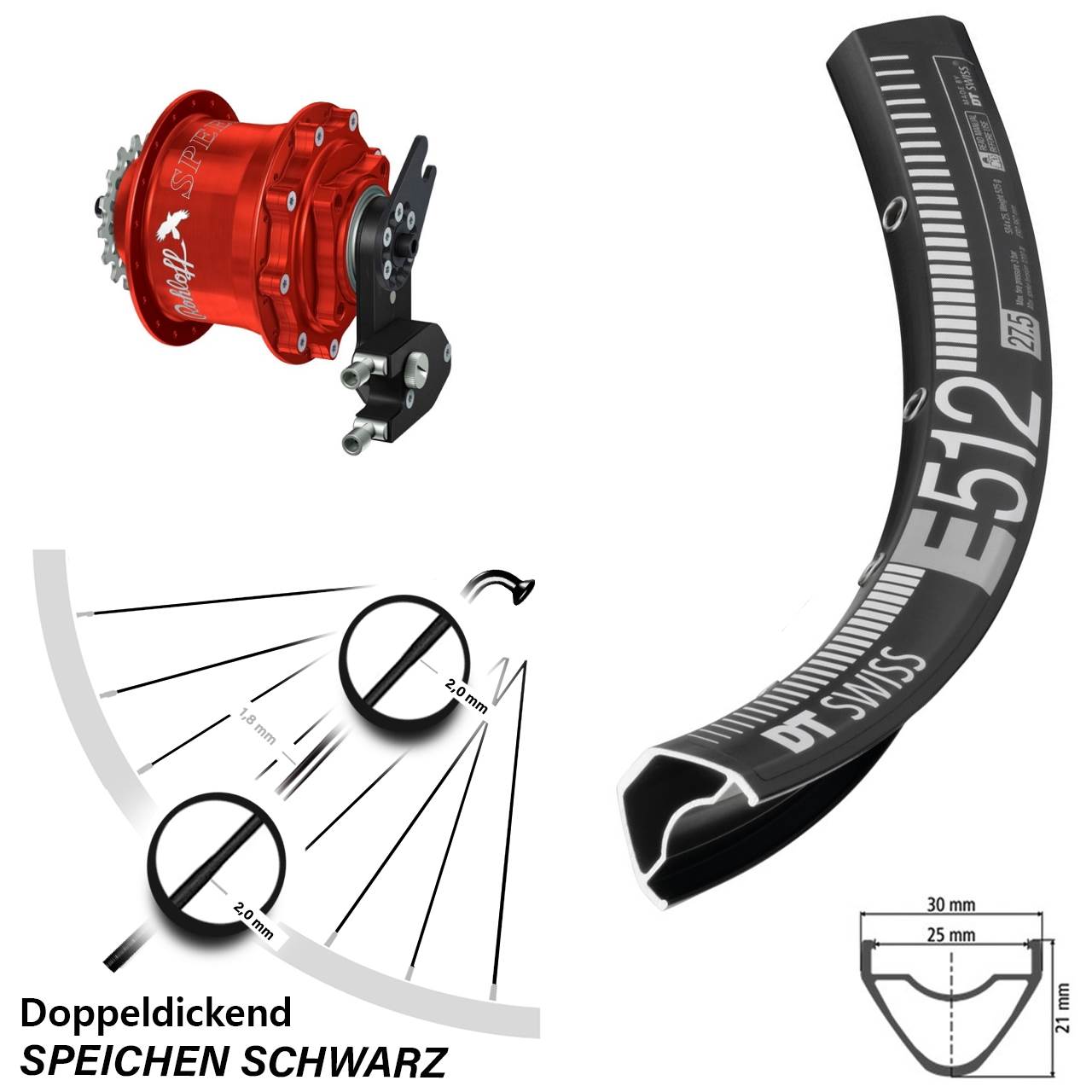 Disc Hinterrrad 29 Zoll DT Swiss E 512 Rohloff Speedhub CC DB OEM2 Tandem rot