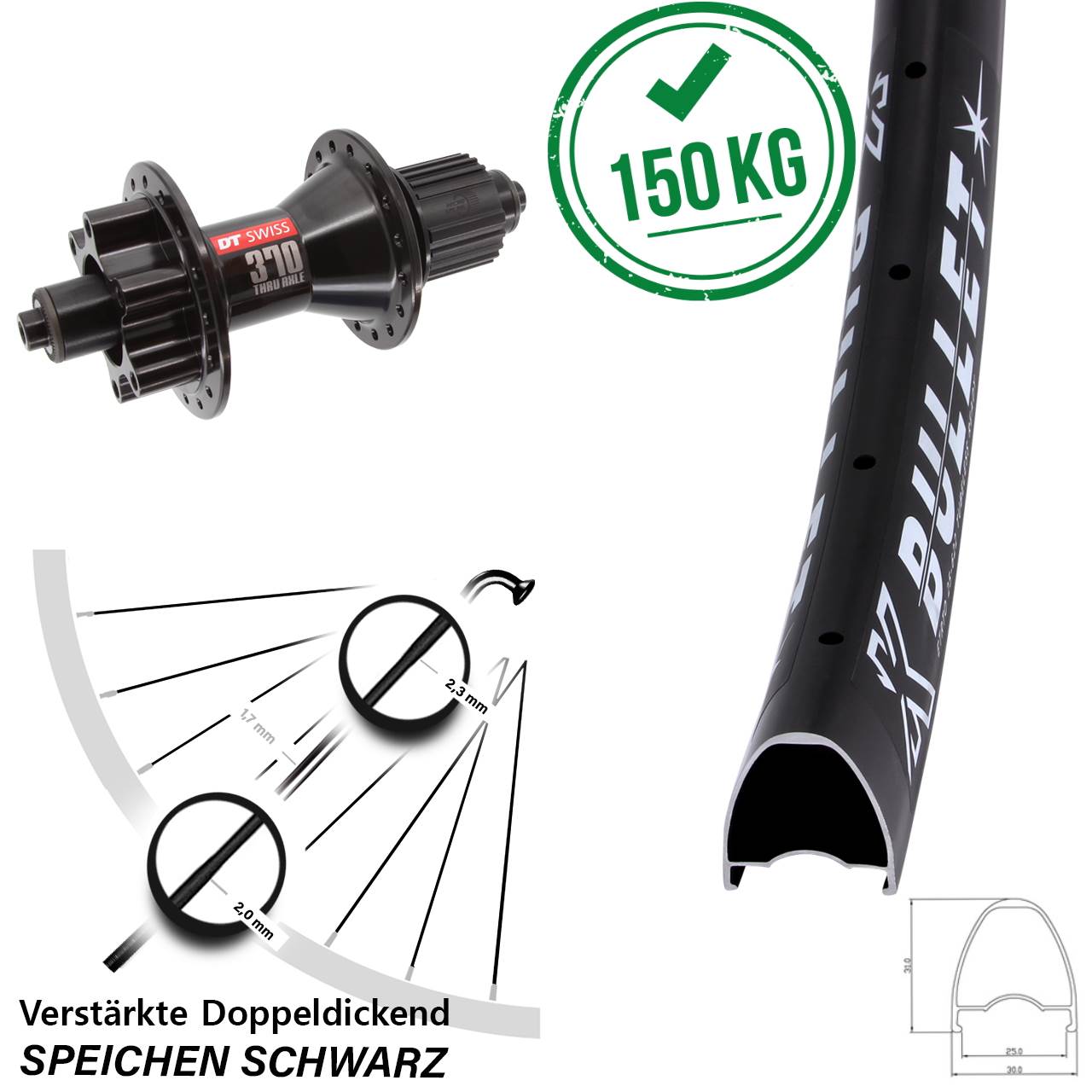 Disc Hinterrad 28-29 Zoll KX Bullet DT Swiss 370 Shimano Micro Spline für Schnellspanner