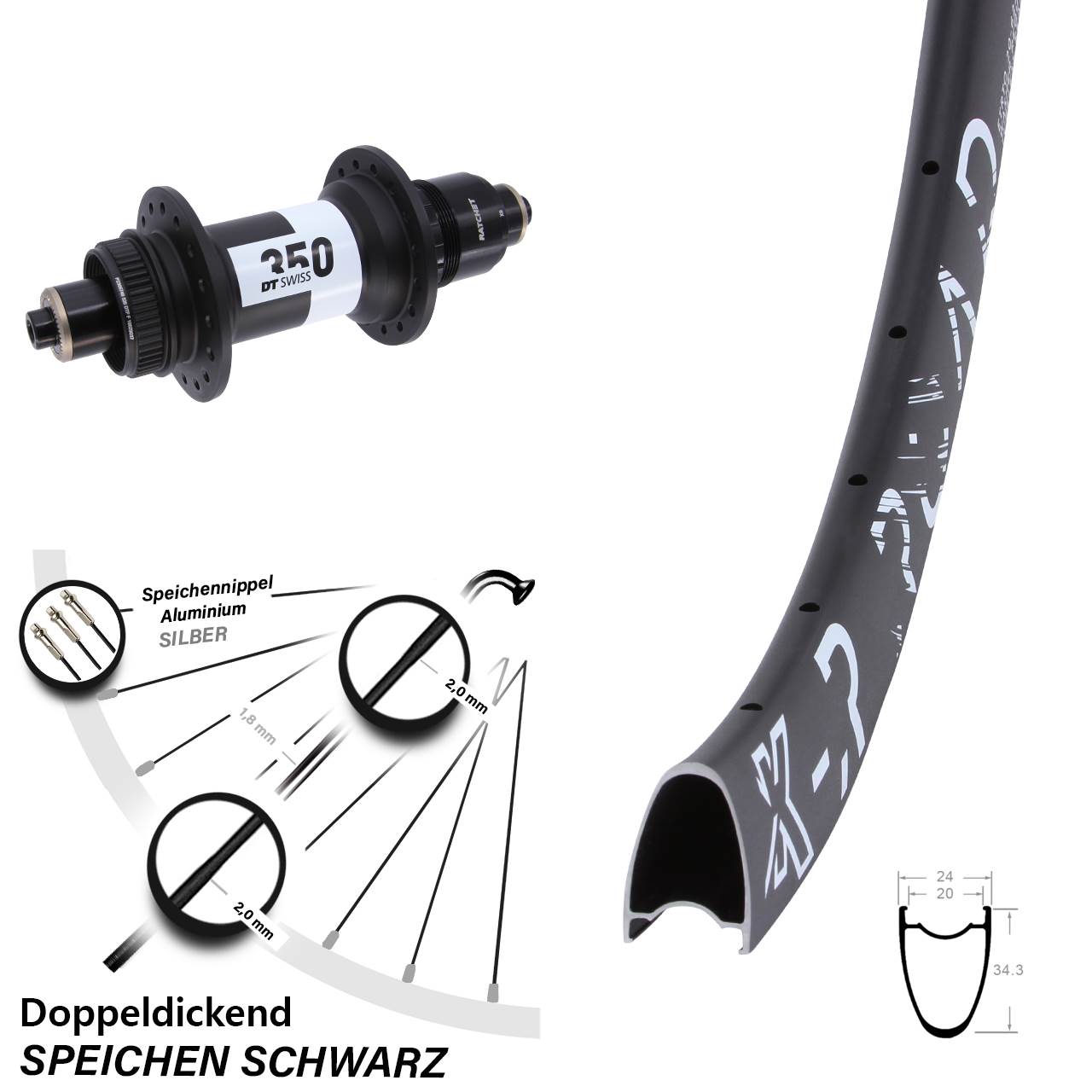 28 Zoll KX-R Road DT Swiss 350 Disc Laufrad QR XD
