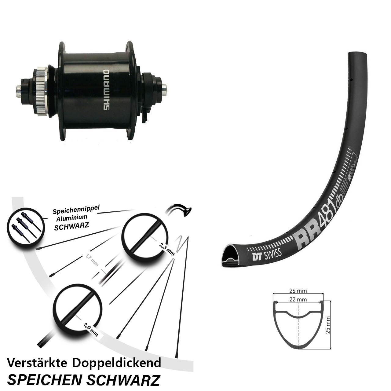 Nabendynamo Vorderrad Shimano DH-UR700 DT Swiss RR 481 DB 28 Zoll für Centerlock