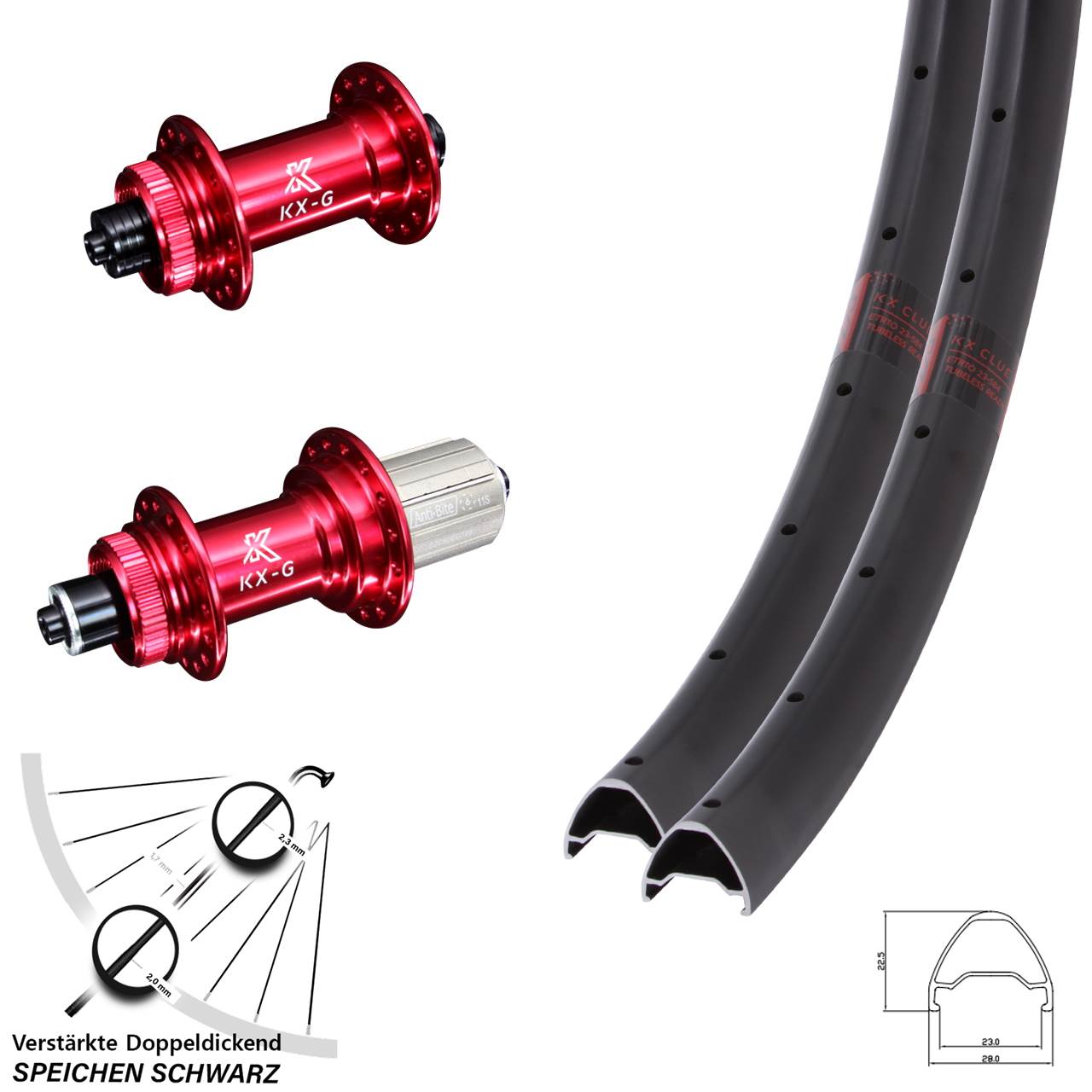 Disc Laufradsatz für Schnellspanner 29 Zoll KX-G Clue rot 8-12 fach HG