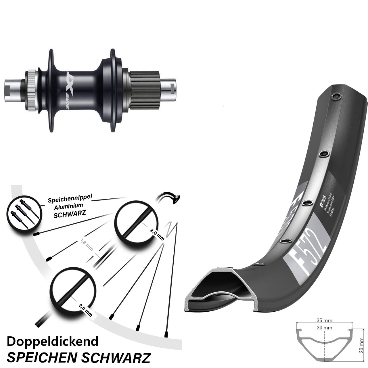 Centerlock Hinterrad 12x142 27,5 Zoll DT Swiss F 572 Shimano XT Shimano Micro Spline