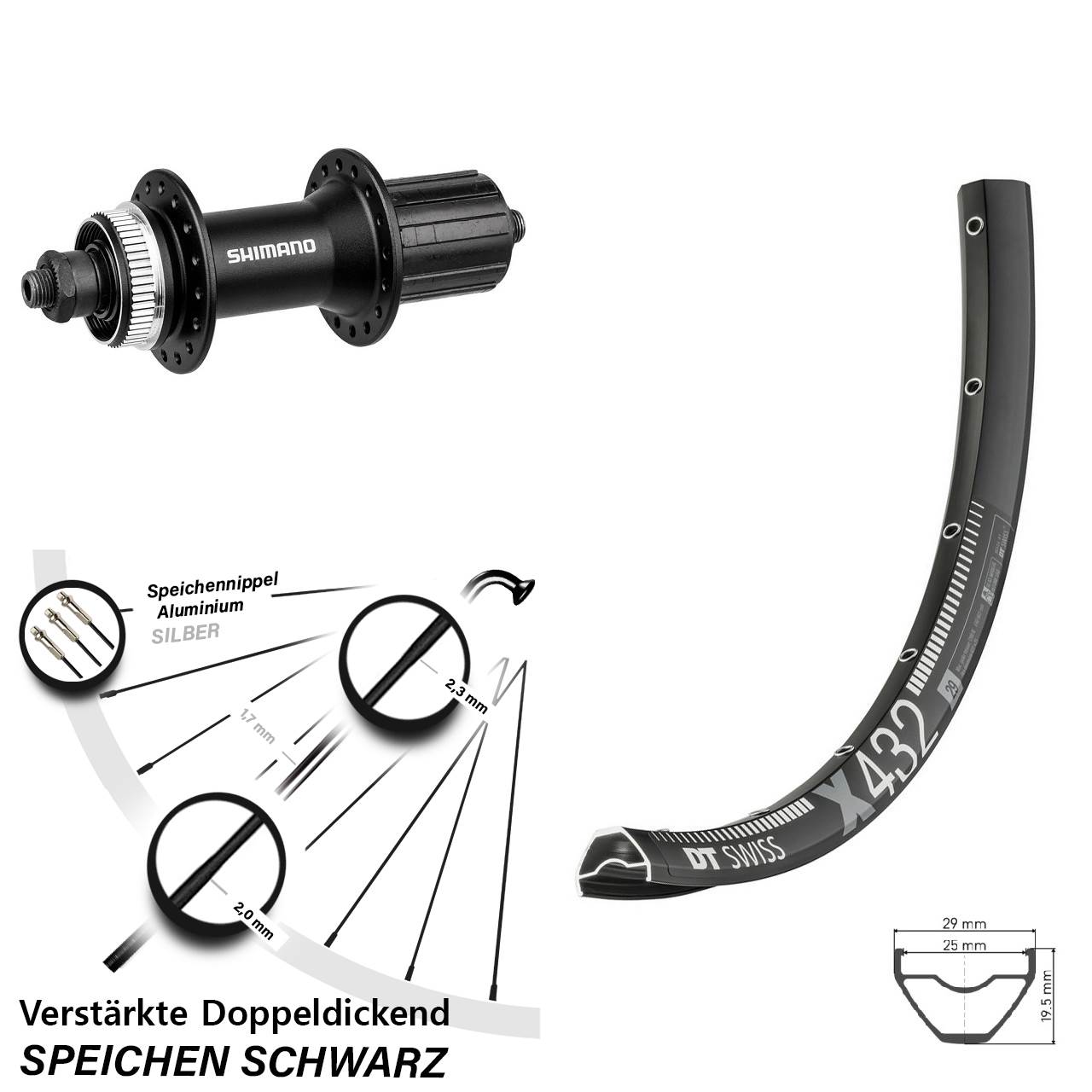 29 Zoll DT Swiss X 432 Shimano FH-M4050 Disc Hinterrad QR 8-11 fach HG