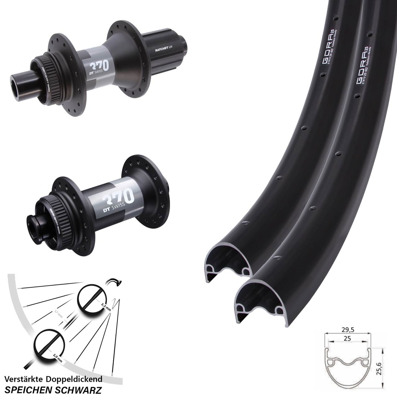 28 Zoll Gora 25 DT Swiss 370 Disc Laufrad-Satz 15x100 12x142 11-12 fach