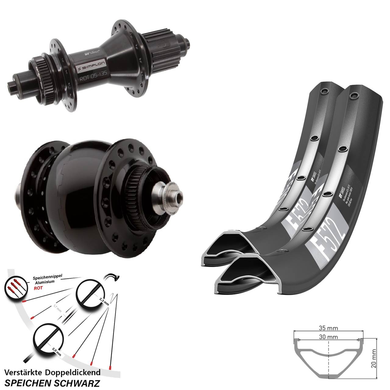 27,5 Zoll DT Swiss F 572-370 Hybrid SON delux Centerlock Laufradsatz QR Micro Spline