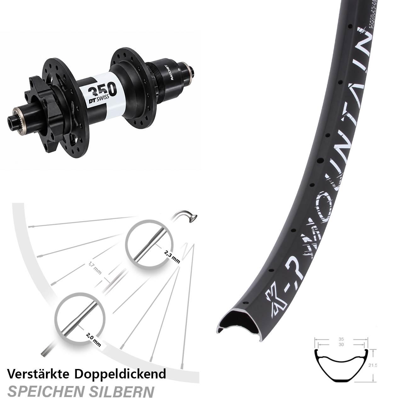 29 Zoll KX-R Mountain DT Swiss 350 6-Loch Hinterrad für Schnellspanner SRAM XD