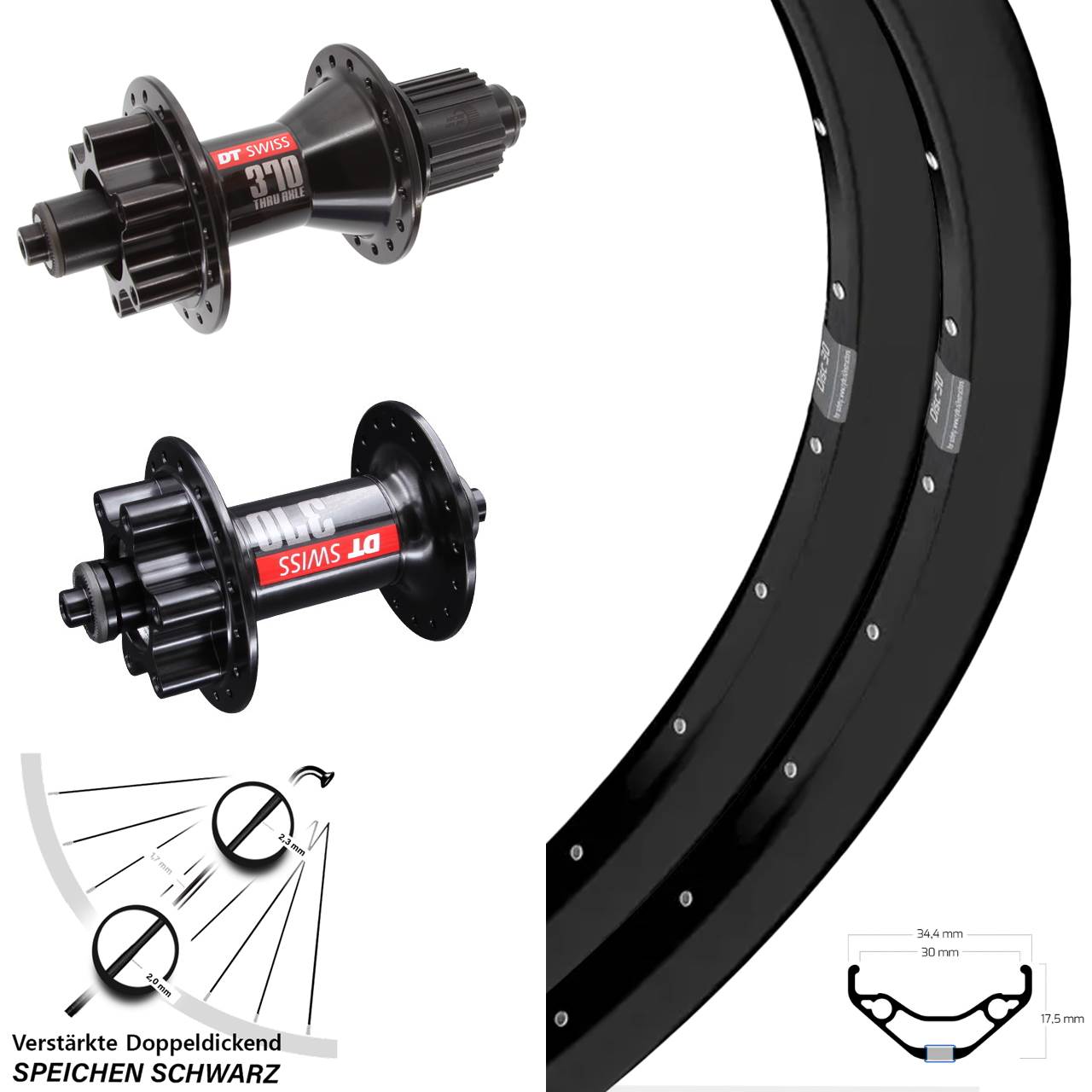 Ryde Disc 30 DT Swiss 370 Hybrid 29 Zoll 6-Loch Laufradsatz QR Micro Spline