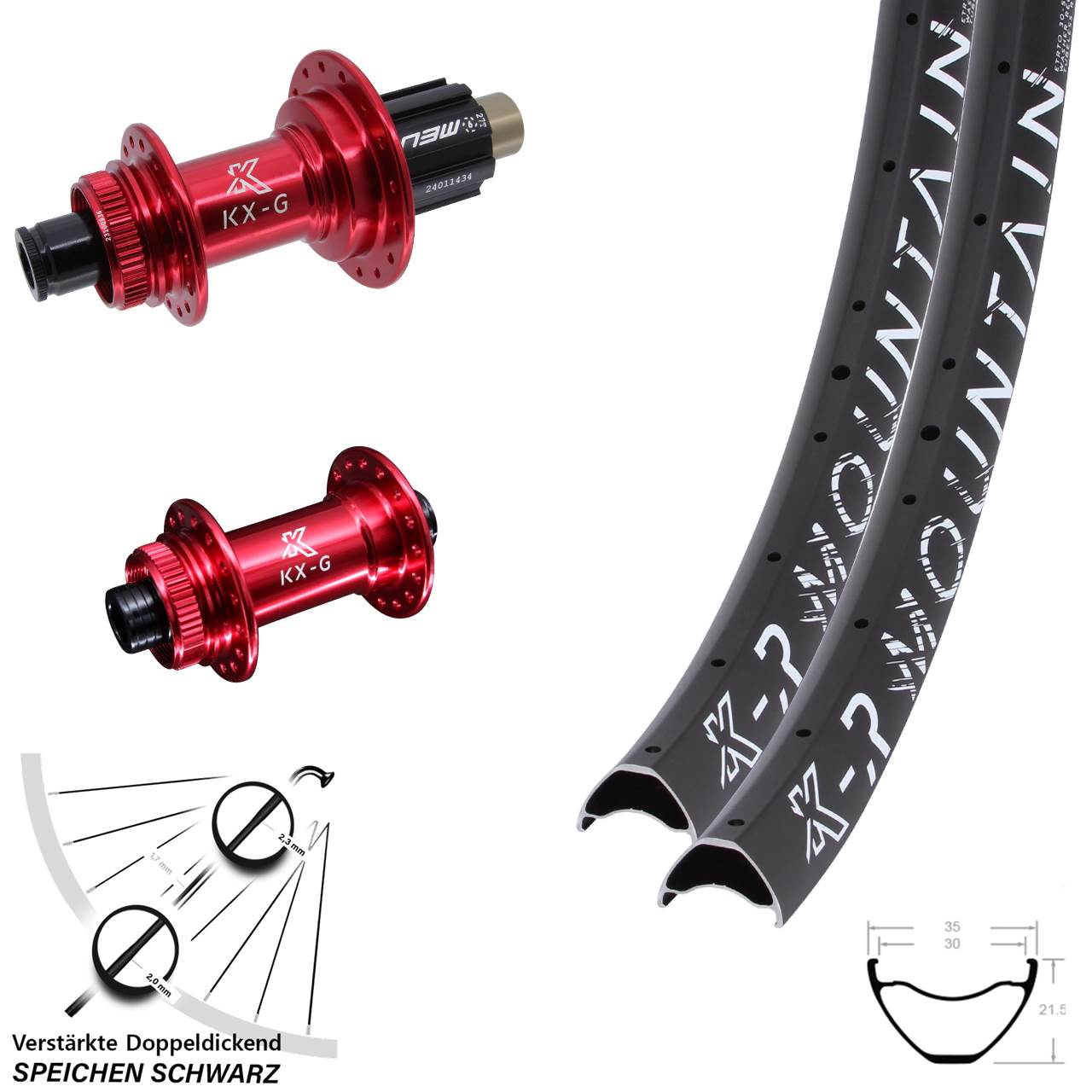 27,5 Zoll KX-GR Mountain rot Laufradsatz Centerlock 15x100 12x142 Campagnolo N3W