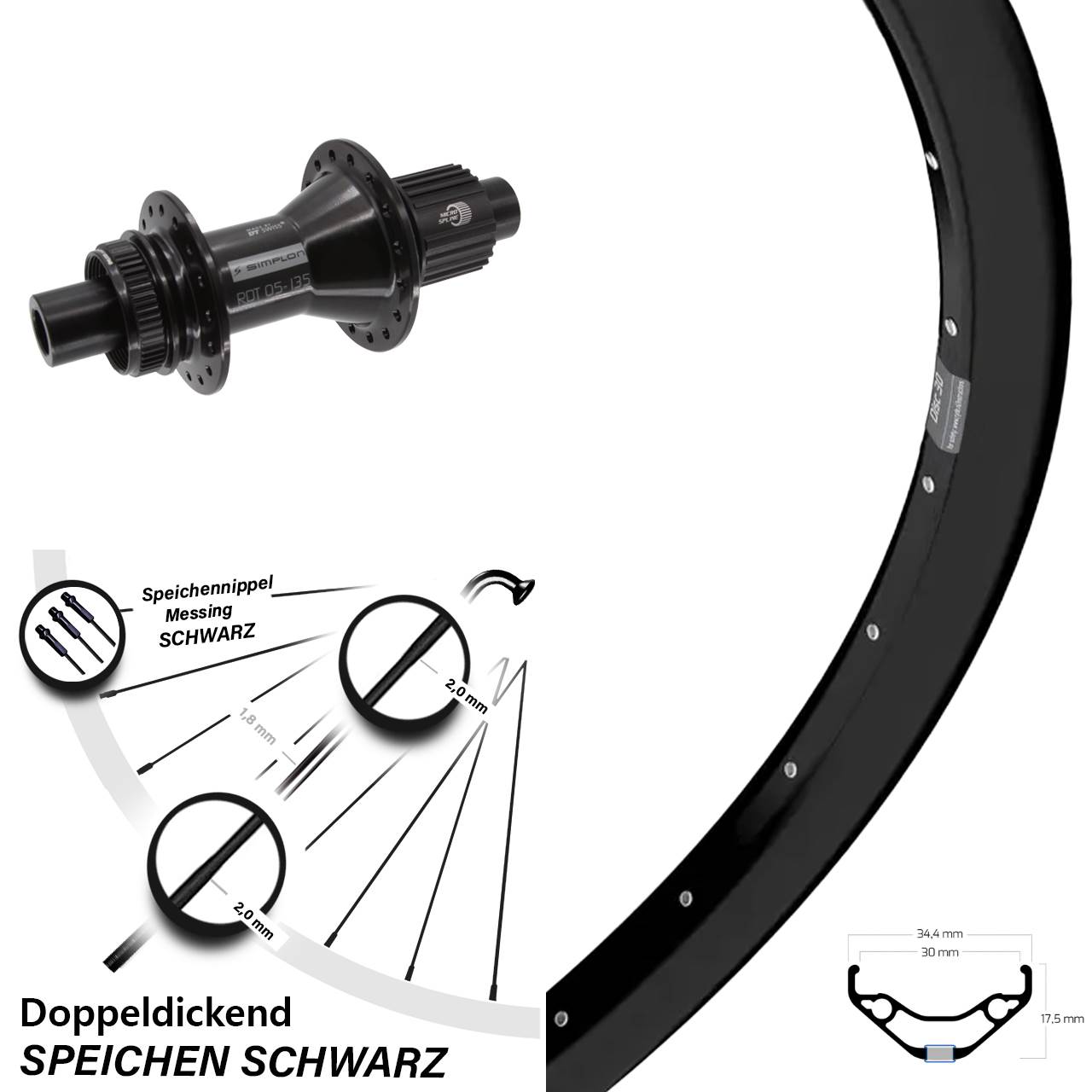 27,5 Zoll Ryde Disc 30 DT Swiss 370 Hybrid Centerlock Hinterrad 12x142 Micro Spline