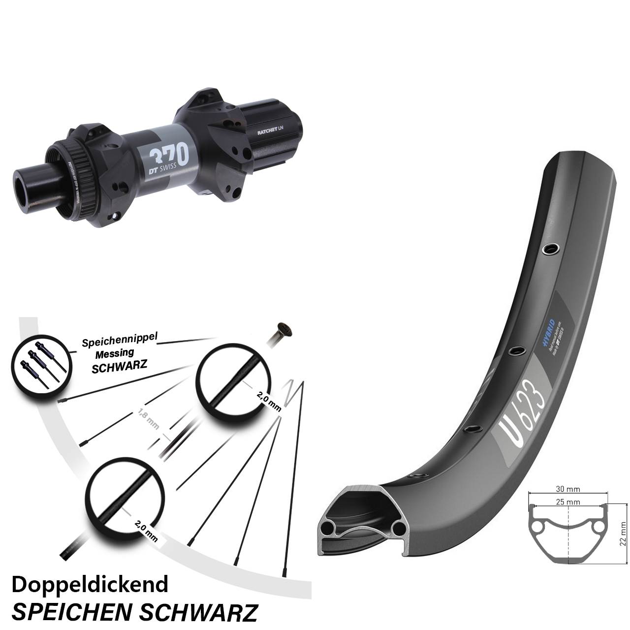 DT Swiss U 623-370 28 Zoll Hinterrad Centerlock 12x148 8-11 fach HG